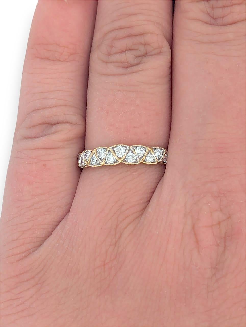 Antique Cushion Cut Seraphine  14K Yellow Gold Diamond Ring, 0.40 CTW, Milgrain Band, Vintage Style For Sale