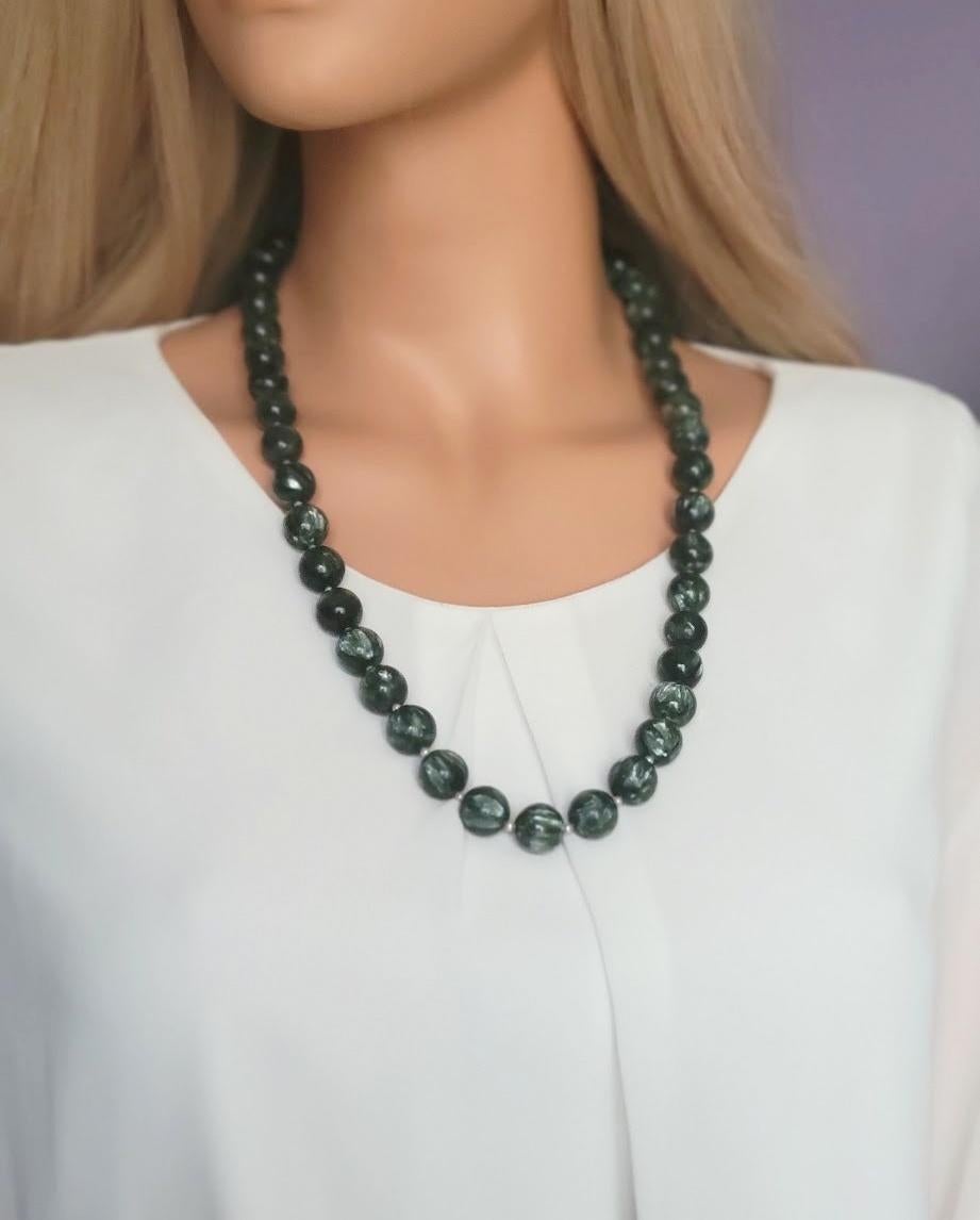 Bead Seraphinite and Freshwater Pearl Necklace For Sale