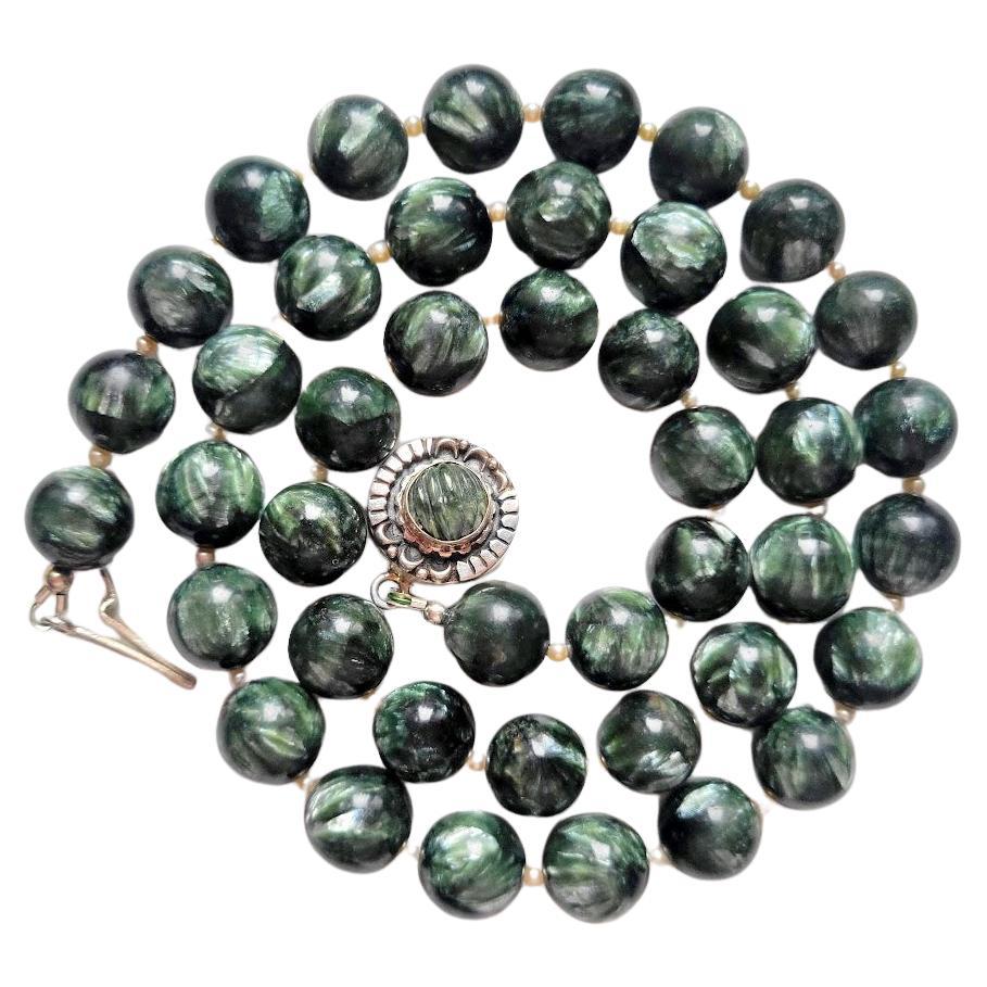 Seraphinite and Freshwater Pearl Necklace For Sale