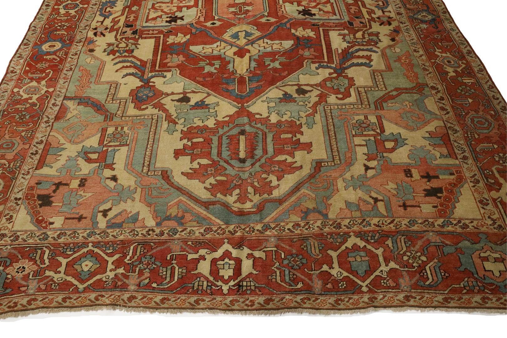Noué à la main Tapis ancien Serapi - 9'2