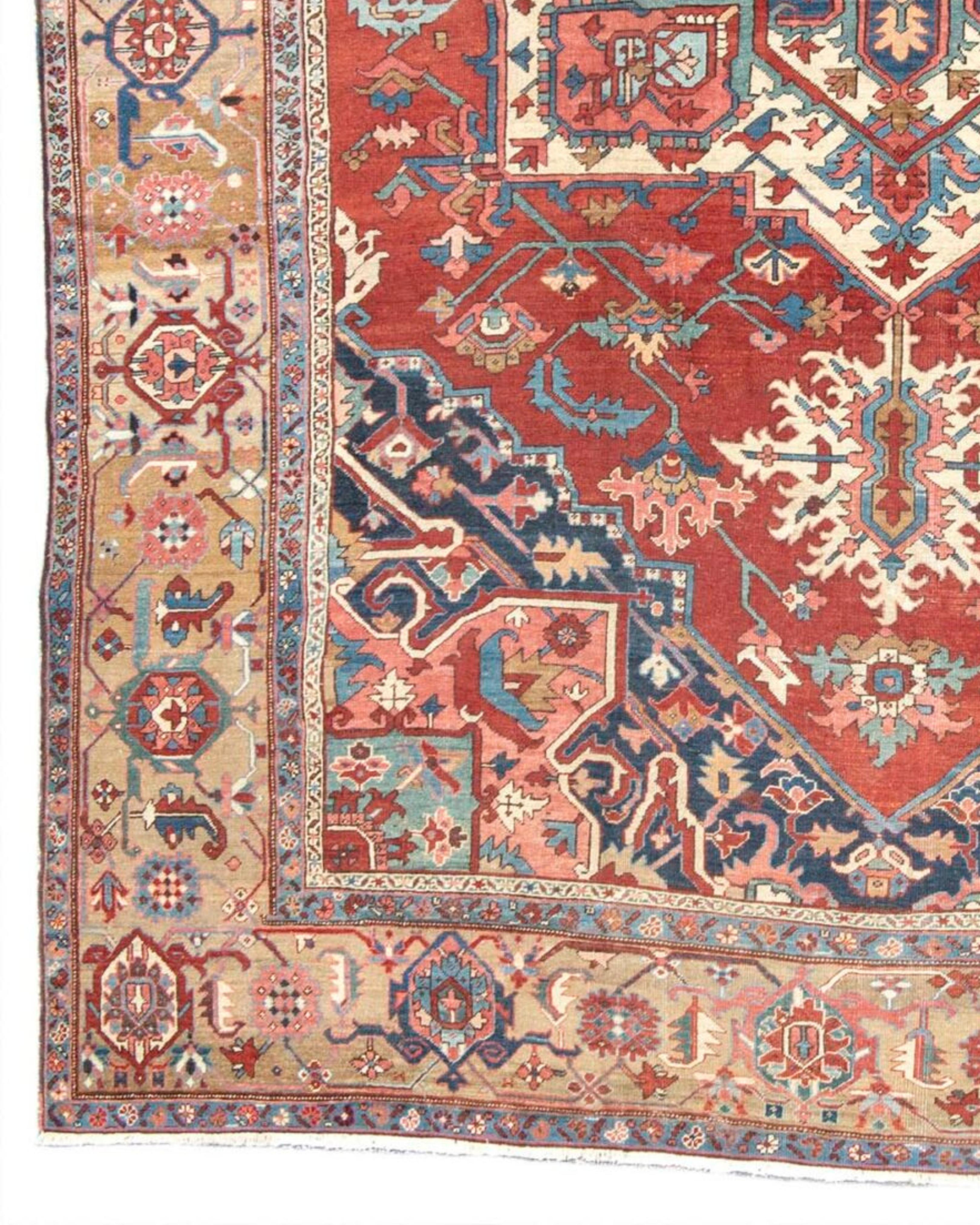 Hand-Knotted Antique Large Persian Serapi Carpet, c. 1900 For Sale