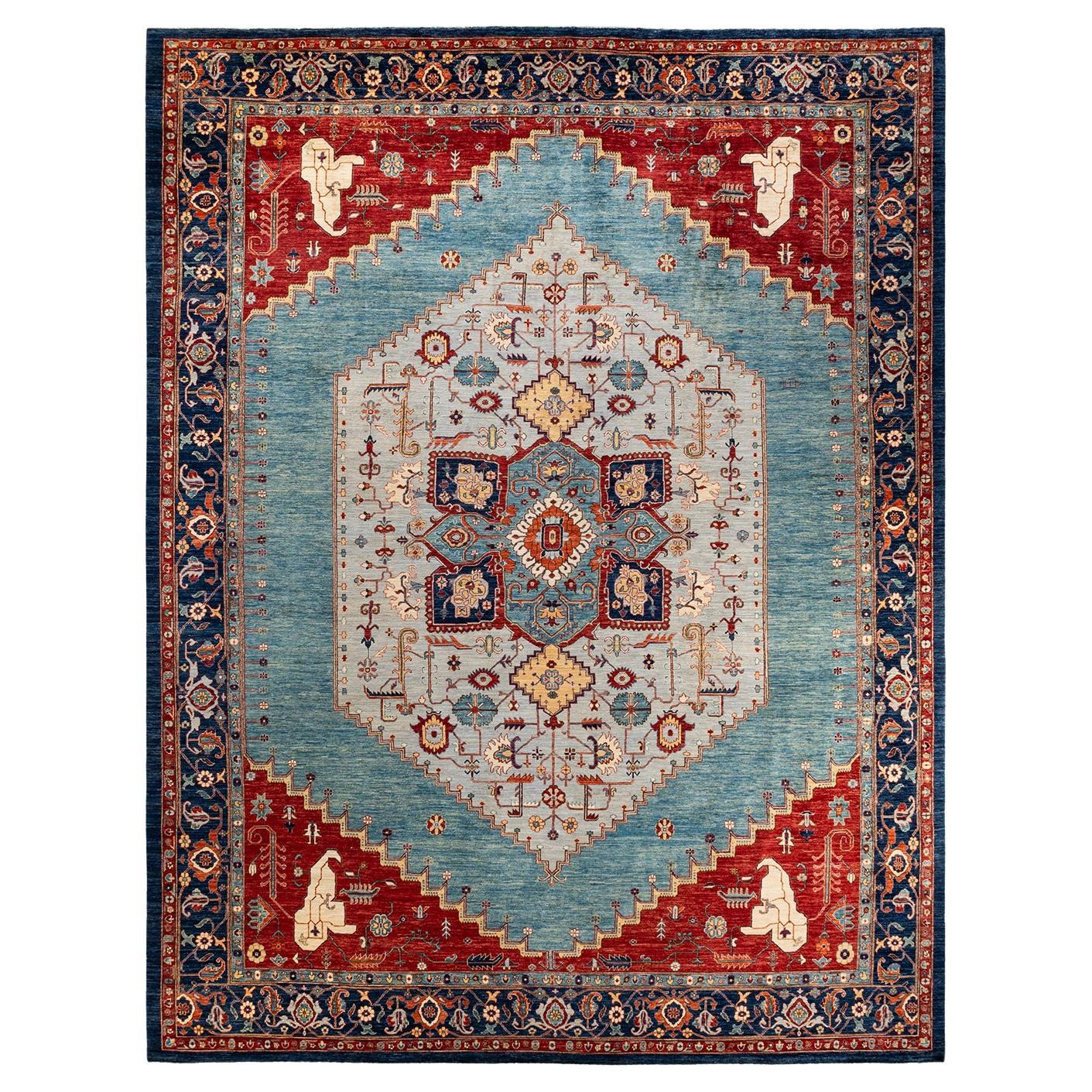 Serapi, OneofaKind Hand Knotted Runner Rug, Blue For Sale at 1stDibs