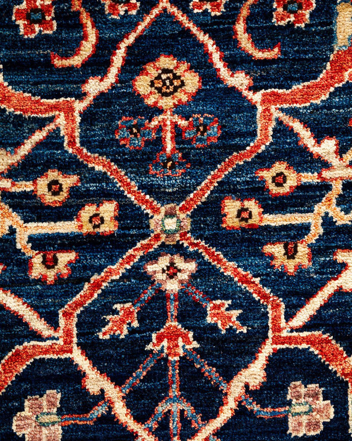 Tribal Serapi, One-of-a-kind Hand Knotted Runner Rug, Blue For Sale
