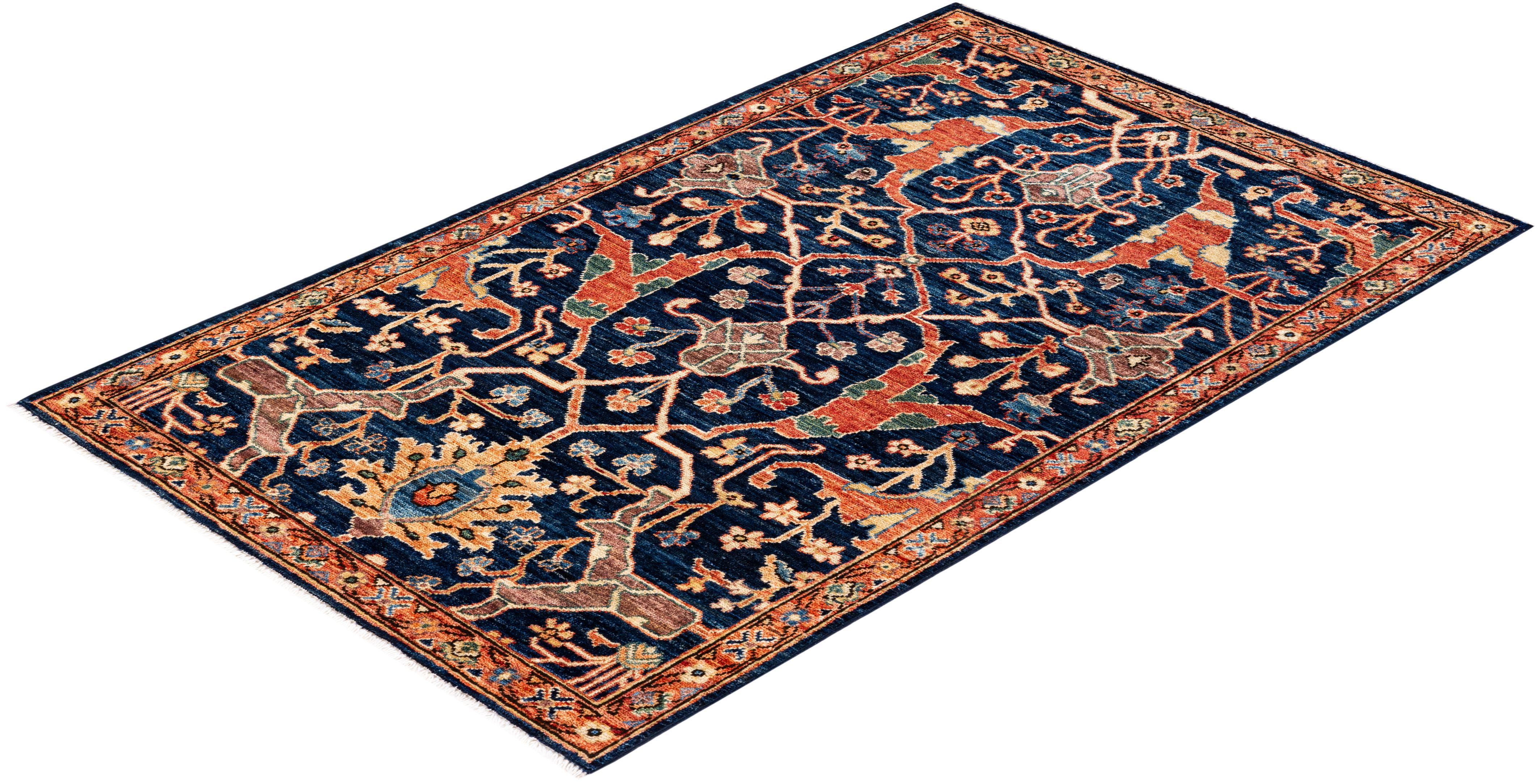 Serapi, One-of-a-kind Hand Knotted Runner Rug, Blue For Sale 1