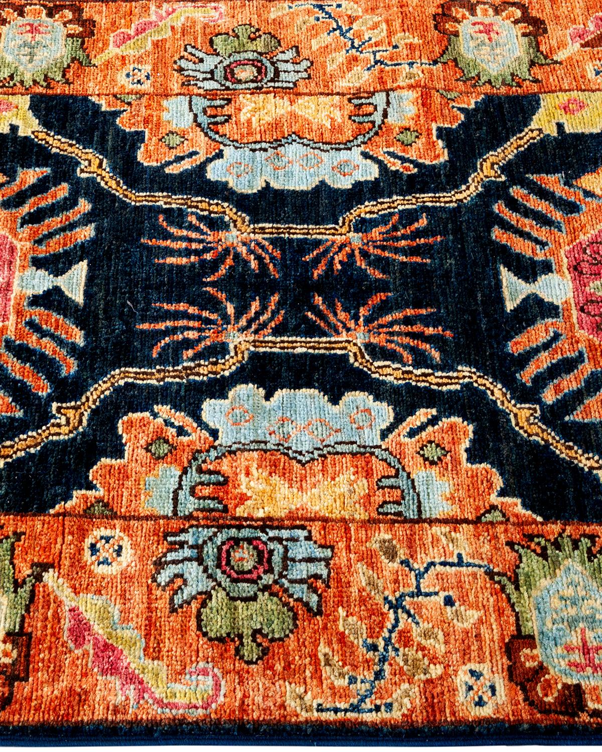Contemporary Serapi, One-of-a-kind Hand-Knotted Runner Rug 