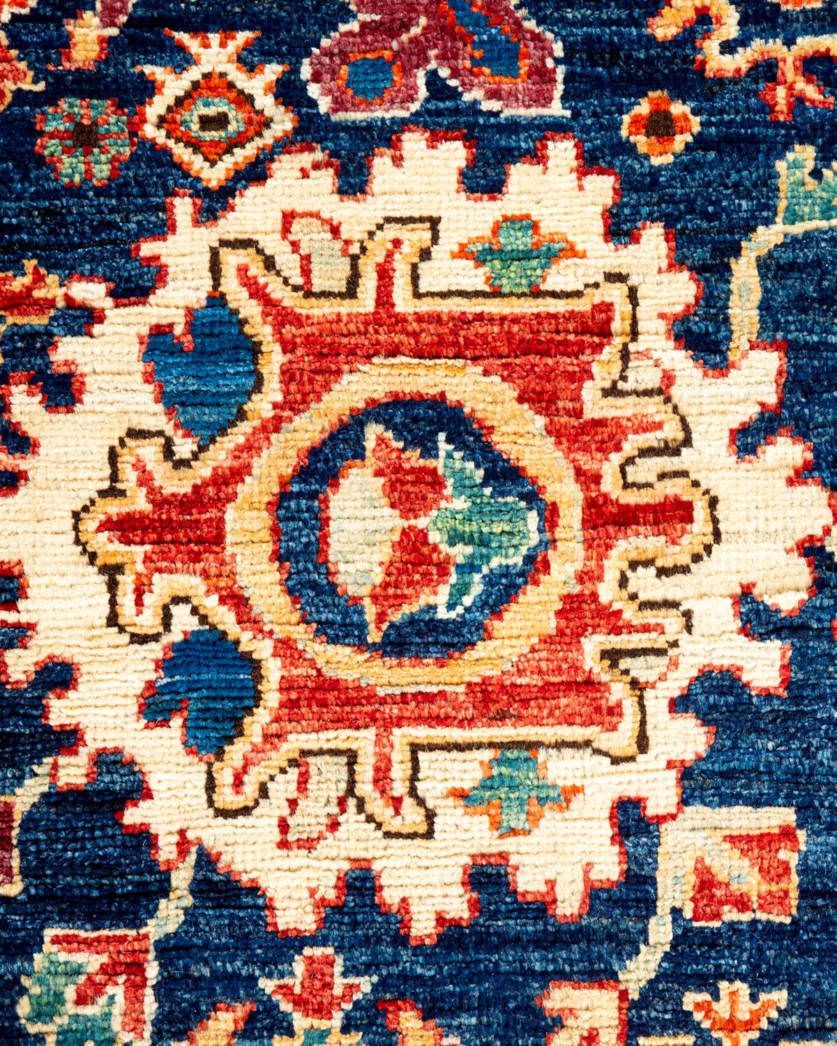Wool Serapi, One-of-a-Kind Hand-Knotted Runner Rug, Blue For Sale