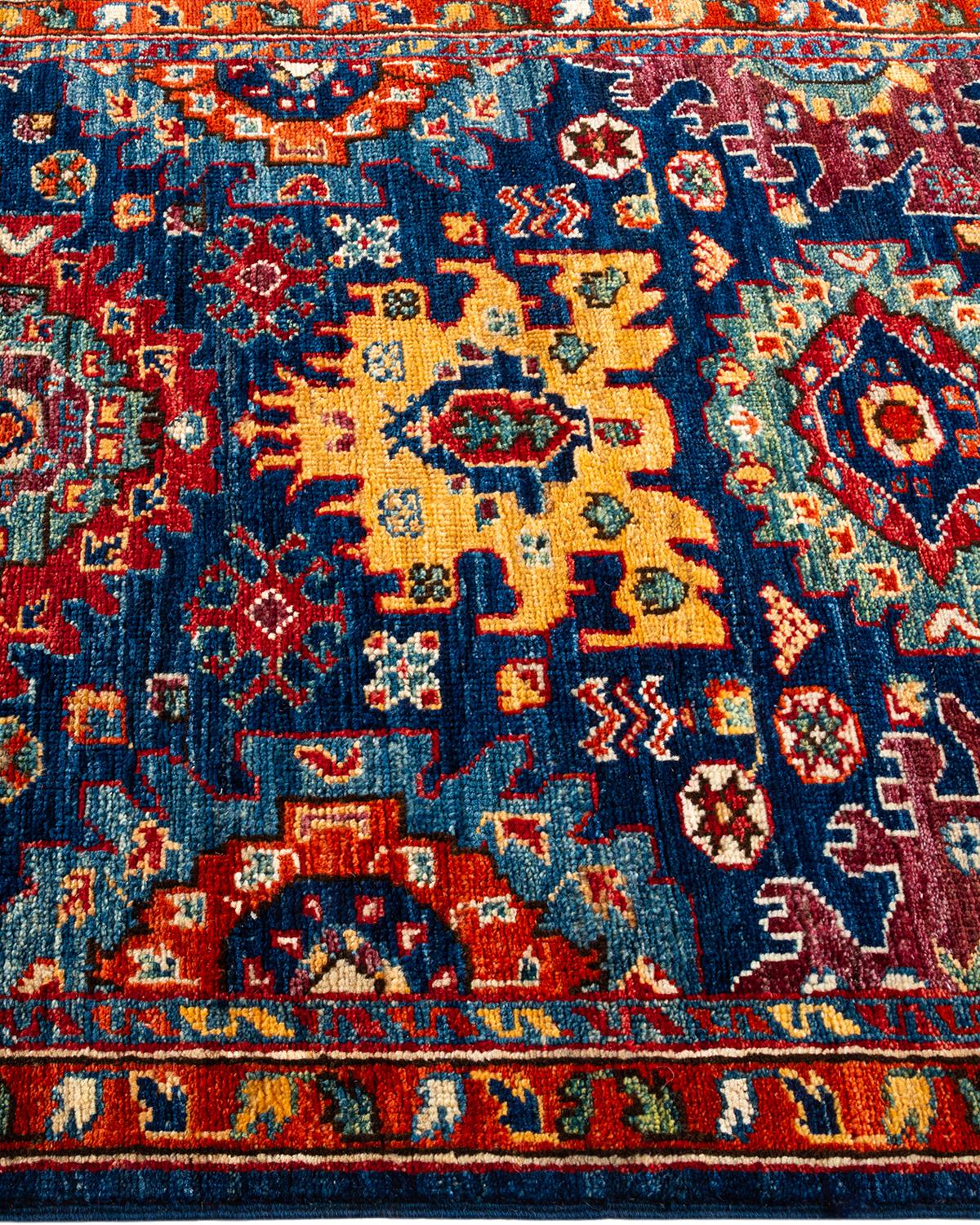 Pakistani Serapi, One-of-a-kind Hand-Knotted Runner Rug, Blue For Sale