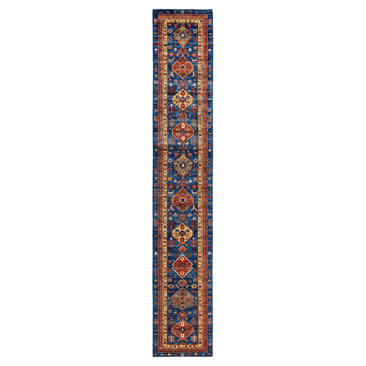 Serapi, One-of-a-Kind Hand-Knotted Runner Rug, Blue For Sale