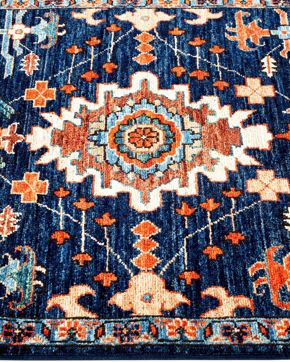 Serapi, One-of-a-kind hand knotted Runner Rug, Blue In Distressed Condition In Norwalk, CT