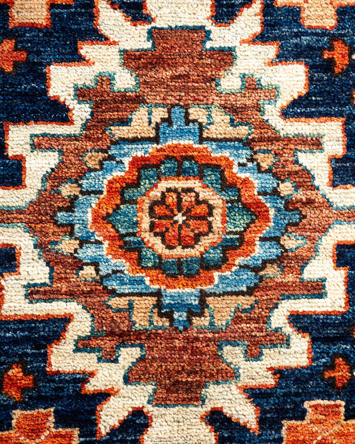 Wool Serapi, One-of-a-kind hand knotted Runner Rug, Blue