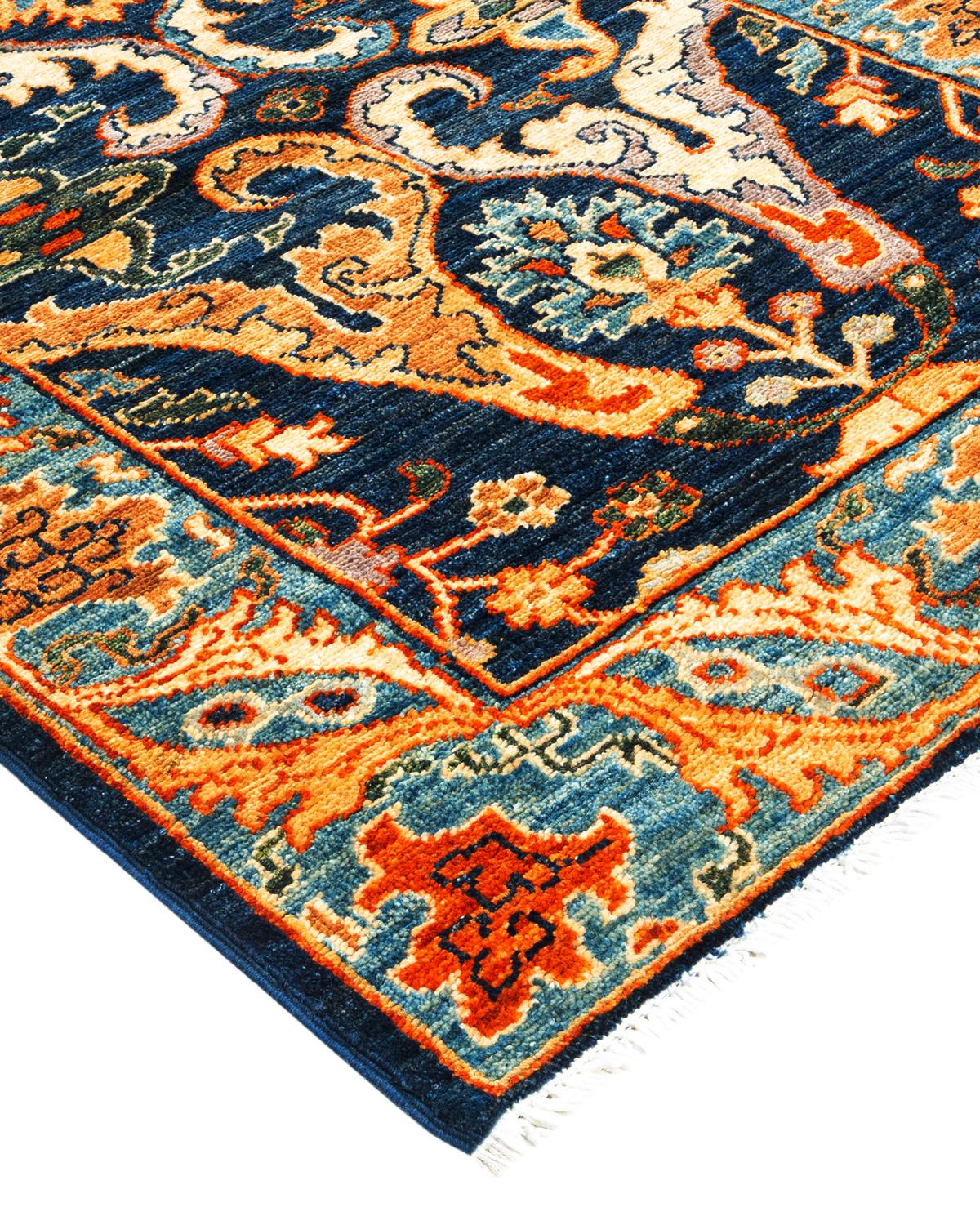 Wool Serapi, One-of-a-kind Hand-Knotted Runner Rug, Blue For Sale