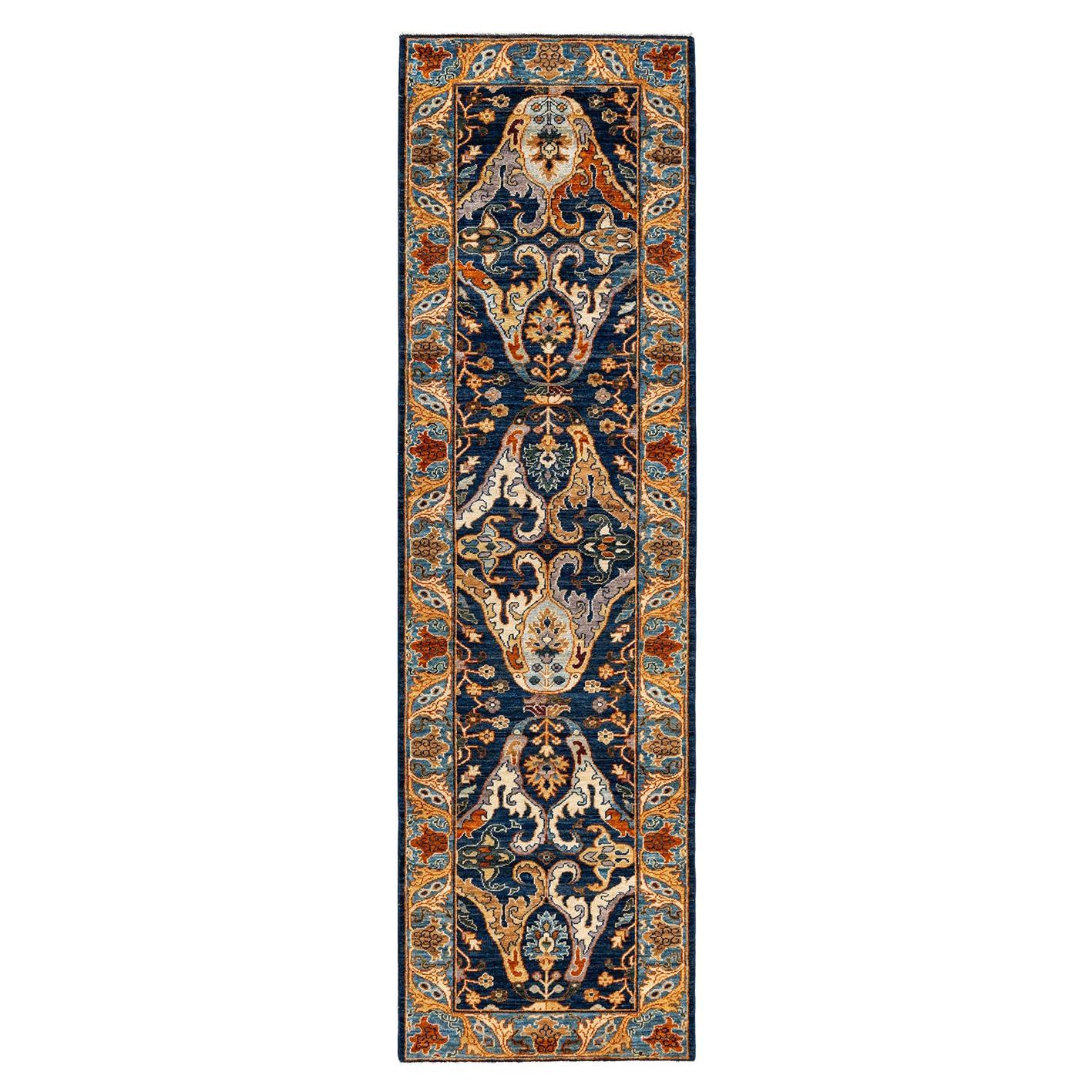 Serapi, One-of-a-kind Hand-Knotted Runner Rug, Blue For Sale