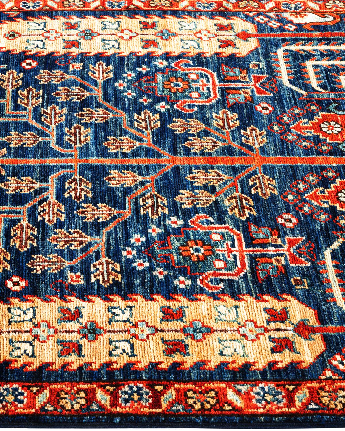 Wool Serapi, One-of-a-kind Hand-Knotted Runner Rug, Blue