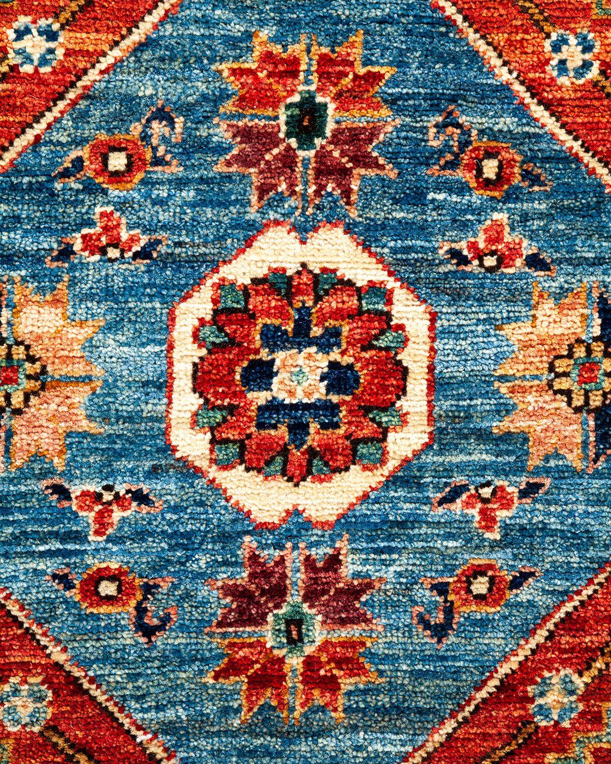 Tribal Serapi, One-of-a-kind Hand Knotted Runner Rug, Blue