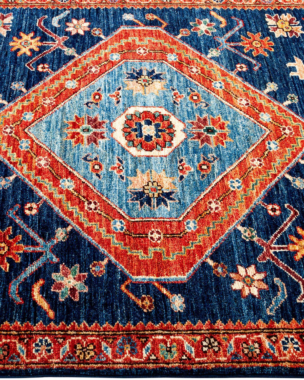 Pakistani Serapi, One-of-a-kind Hand Knotted Runner Rug, Blue