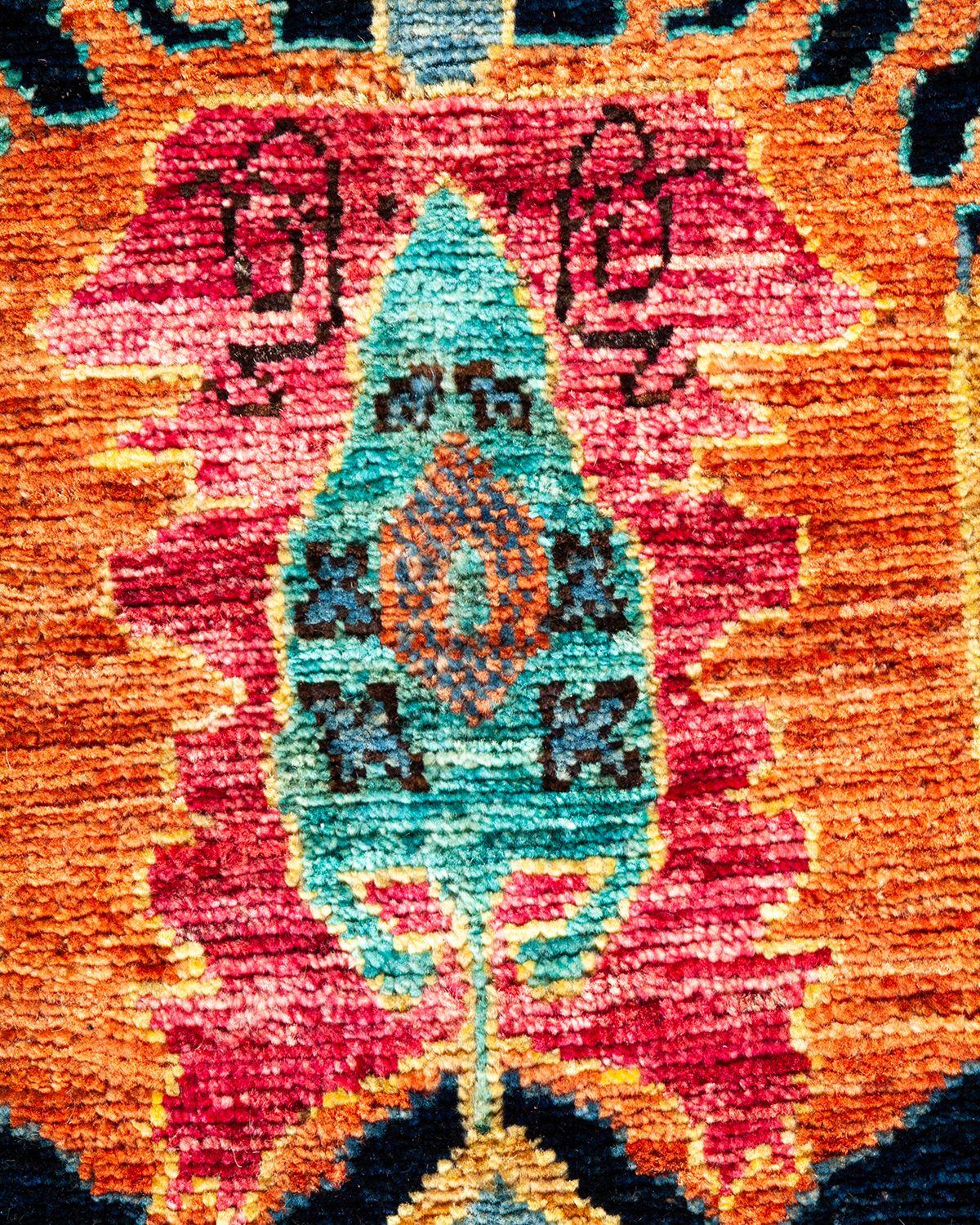 Tribal Serapi, One-of-a-Kind Hand-Knotted Runner Rug, Blue For Sale