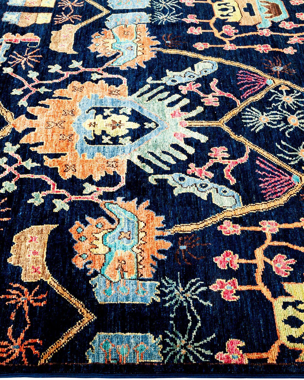 Pakistani Serapi, One-of-a-Kind Hand-Knotted Runner Rug, Blue For Sale