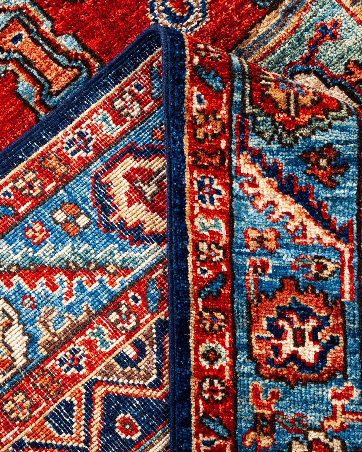 Contemporary Serapi, One-of-a-Kind Hand-Knotted Runner Rug, Blue For Sale