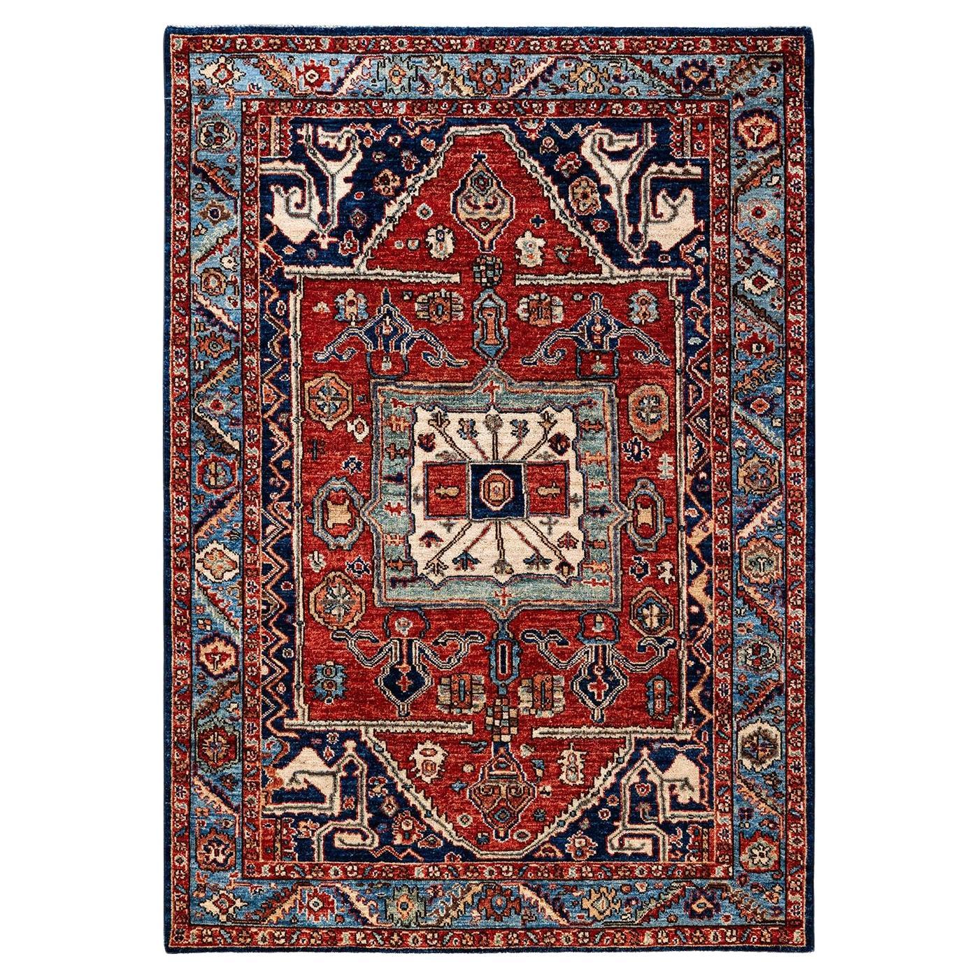 Serapi, One-of-a-Kind Hand-Knotted Runner Rug, Blue For Sale