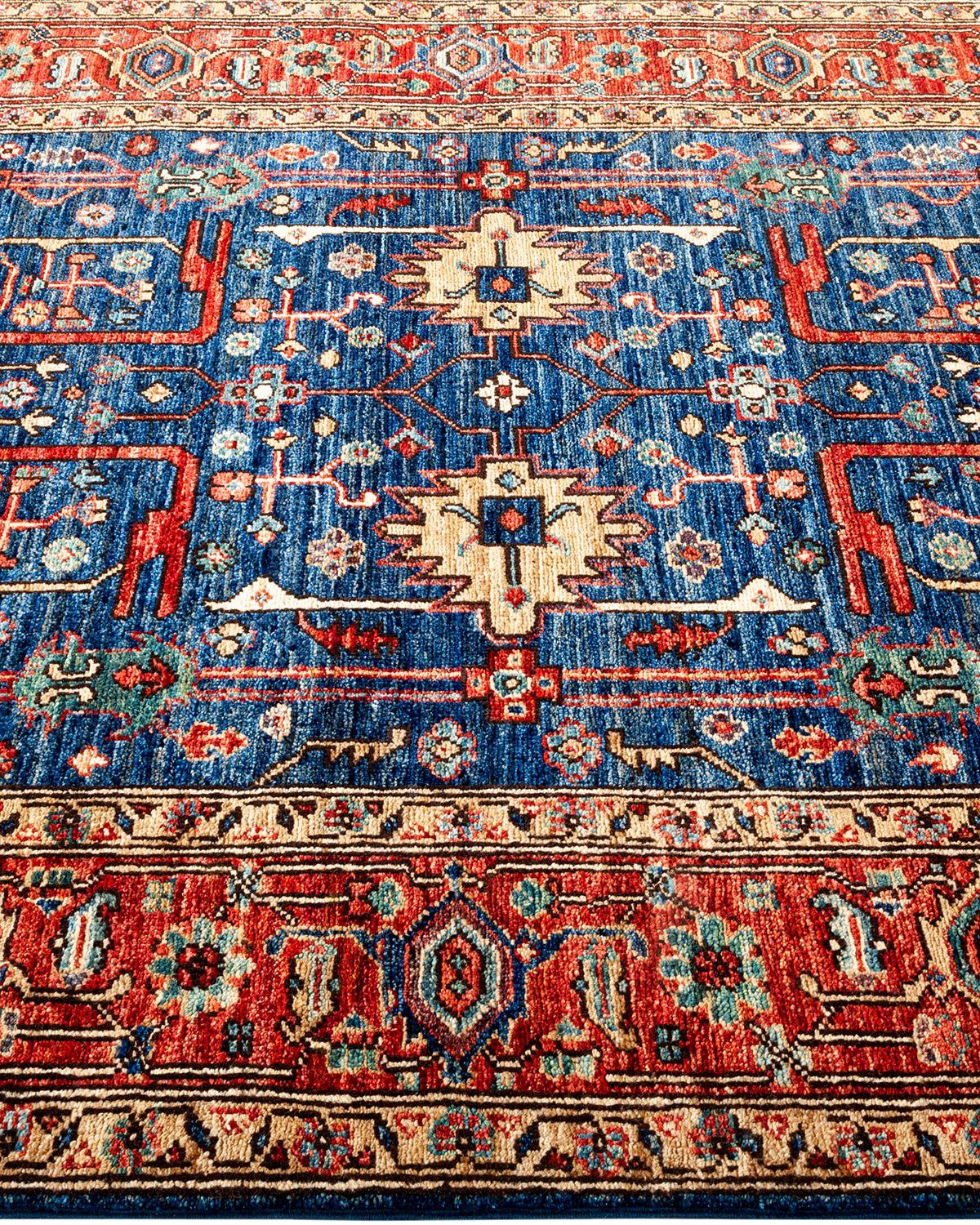 Pakistani Serapi, One-of-a-Kind Hand-Knotted Runner Rug, Blue For Sale