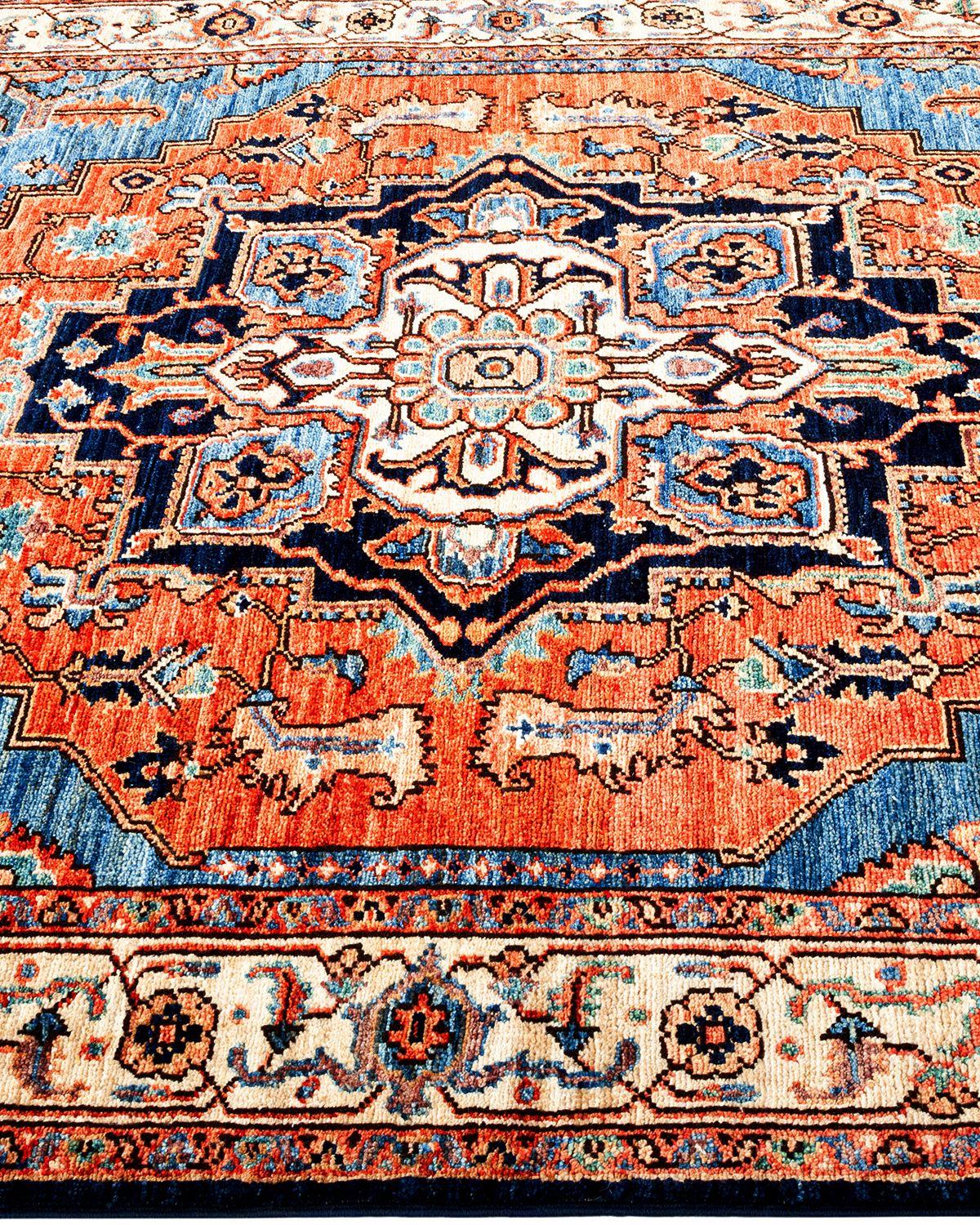 Pakistani Serapi, One-of-a-Kind Hand Knotted Runner Rug, Blue For Sale