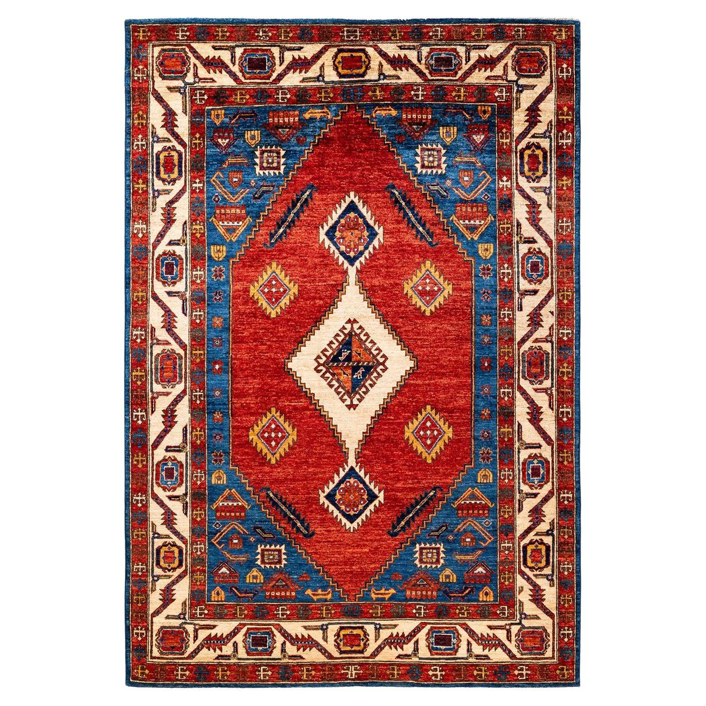 Serapi, One-of-a-Kind Hand Knotted Runner Rug, Blue For Sale