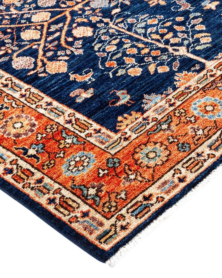 Serapi, One-of-a-Kind Hand Knotted Runner Rug, Blue For Sale at 1stDibs