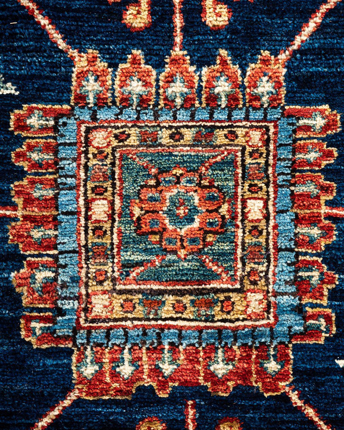 Tribal Serapi, tapis de course unique noué à la main, bleu en vente