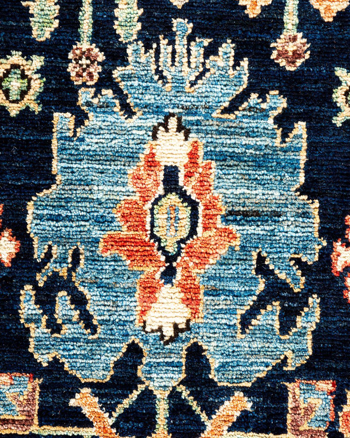 Tribal Serapi, One-of-a-kind Hand Knotted Runner Rug, Blue For Sale