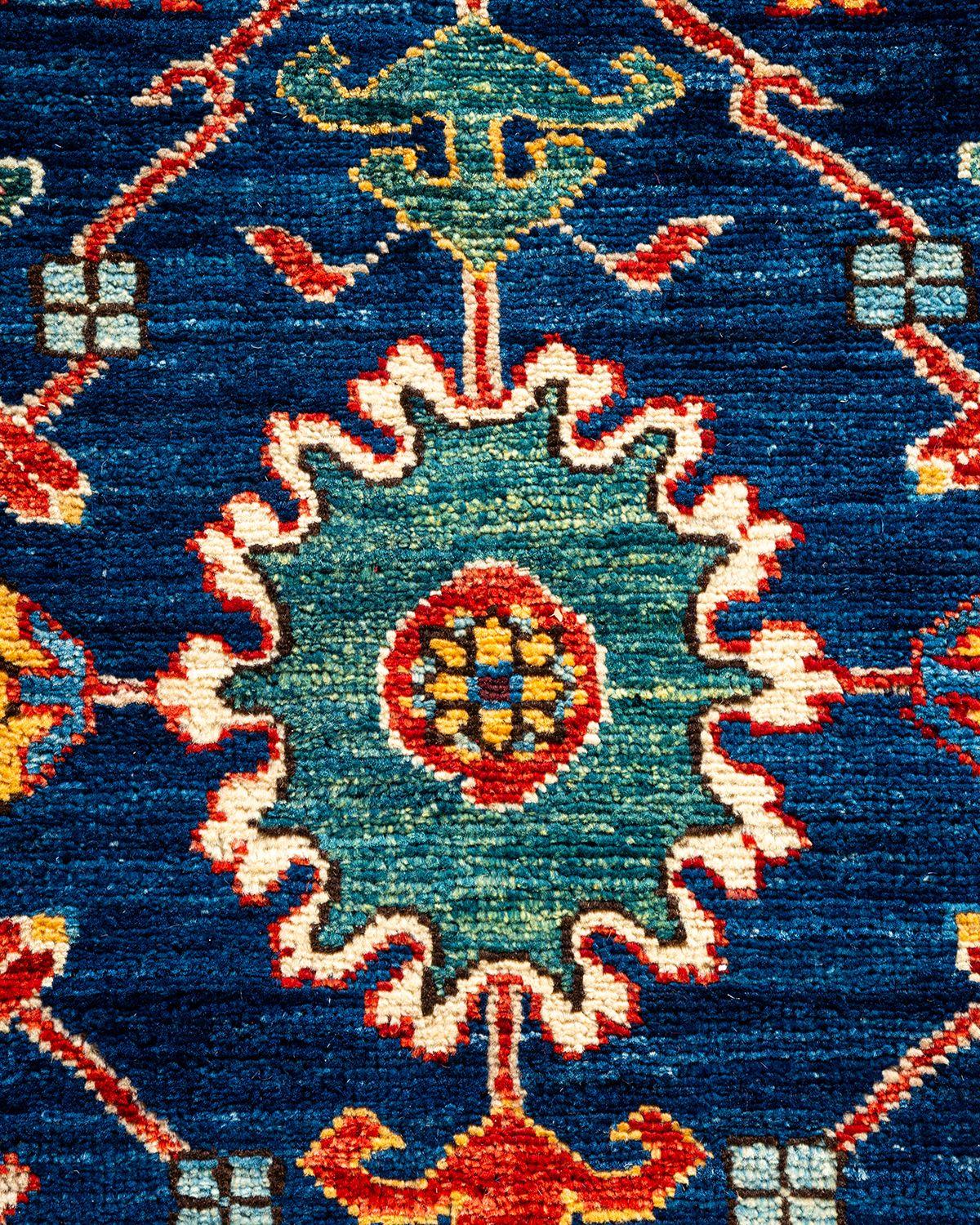 Tribal Serapi, One-of-a-Kind Hand-Knotted Runner Rug, Blue