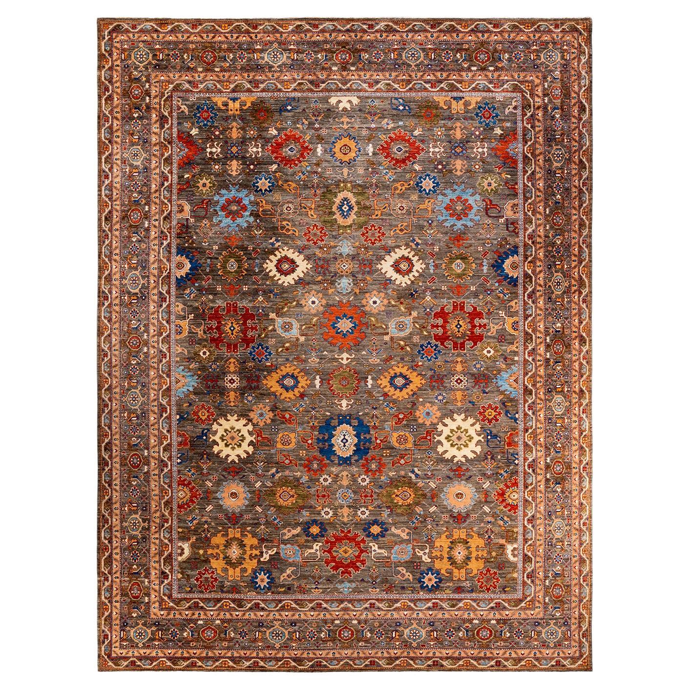 Serapi, One-of-a-Kind Hand-Knotted Runner Rug, Brown For Sale