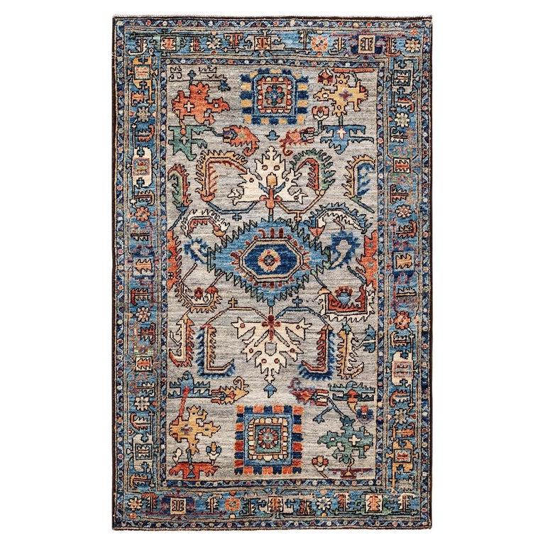 Small Serapi Rug Serapi, One-of-a-kind Hand Knotted Runner Rug, Gray For Sale at 1stDibs
