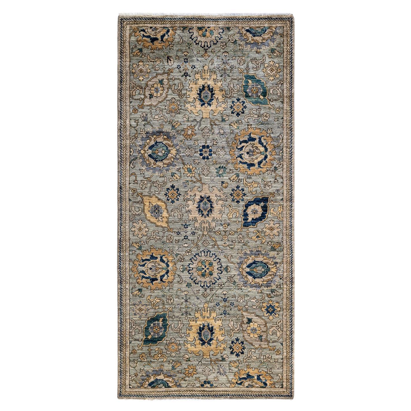 Serapi, One-of-a-kind Hand Knotted Runner Rug, Gray For Sale