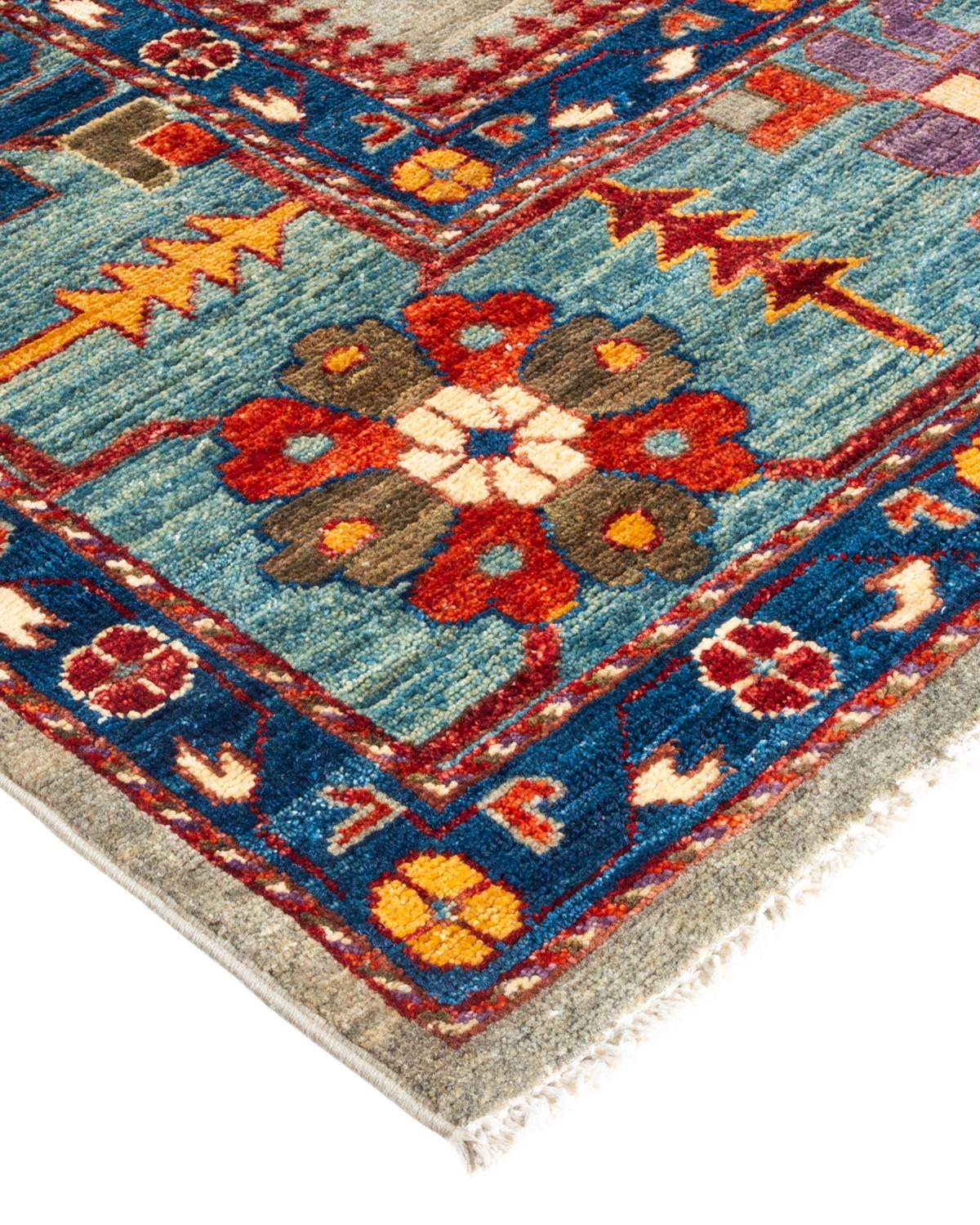 Pakistani Serapi, One of a Kind Hand-Knotted Runner Rug, Gray For Sale
