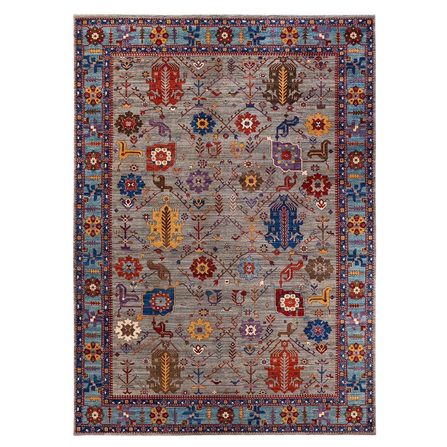 Serapi, One of a Kind Hand-Knotted Runner Rug, Gray For Sale