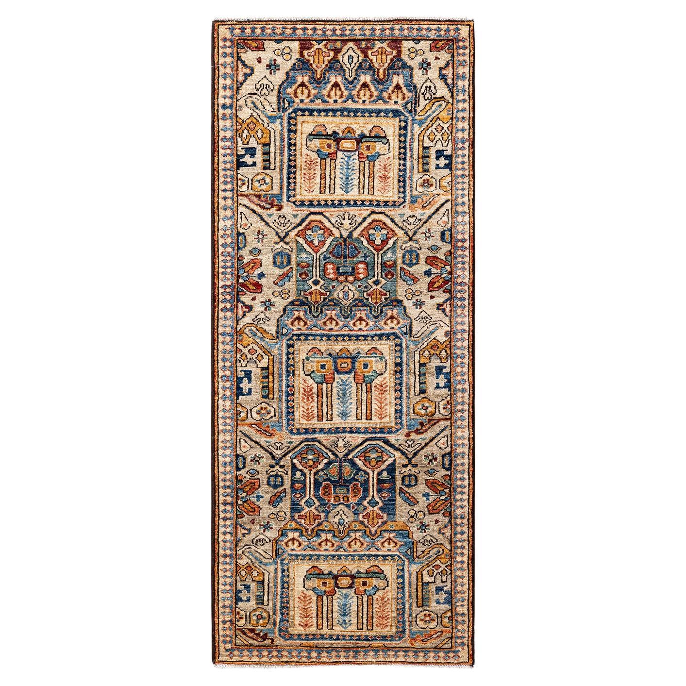 Serapi, One-of-a-kind hand knotted Runner Rug, Ivory For Sale