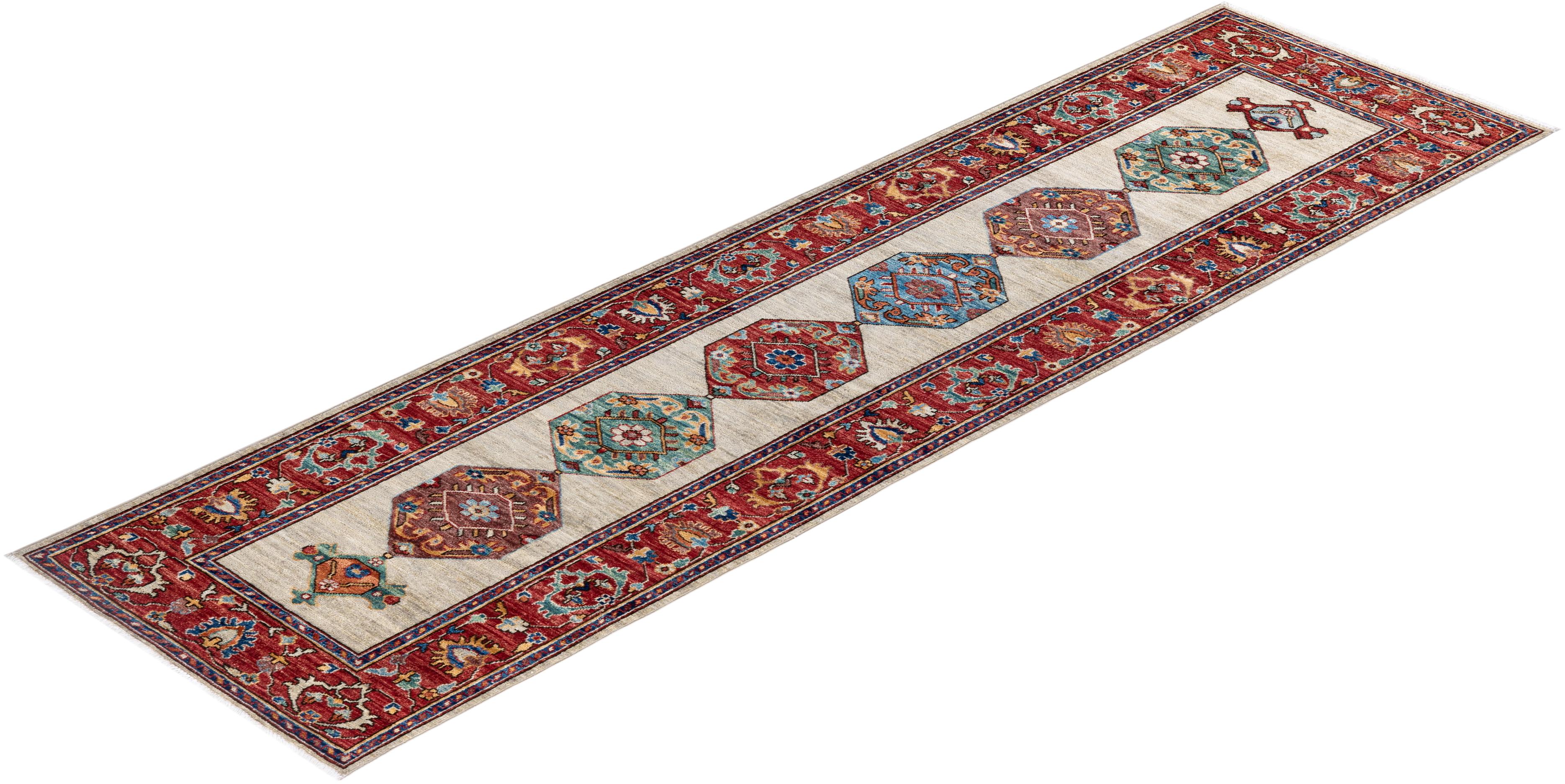 Serapi, One-of-a-kind Hand Knotted Runner Rug, Ivory In New Condition For Sale In Norwalk, CT