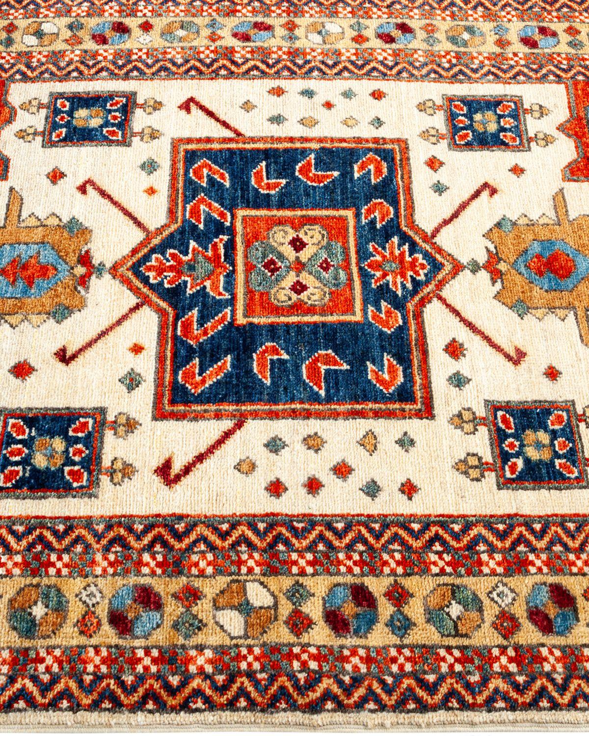 Pakistani Serapi, One-of-a-kind Hand Knotted Runner Rug, Ivory For Sale