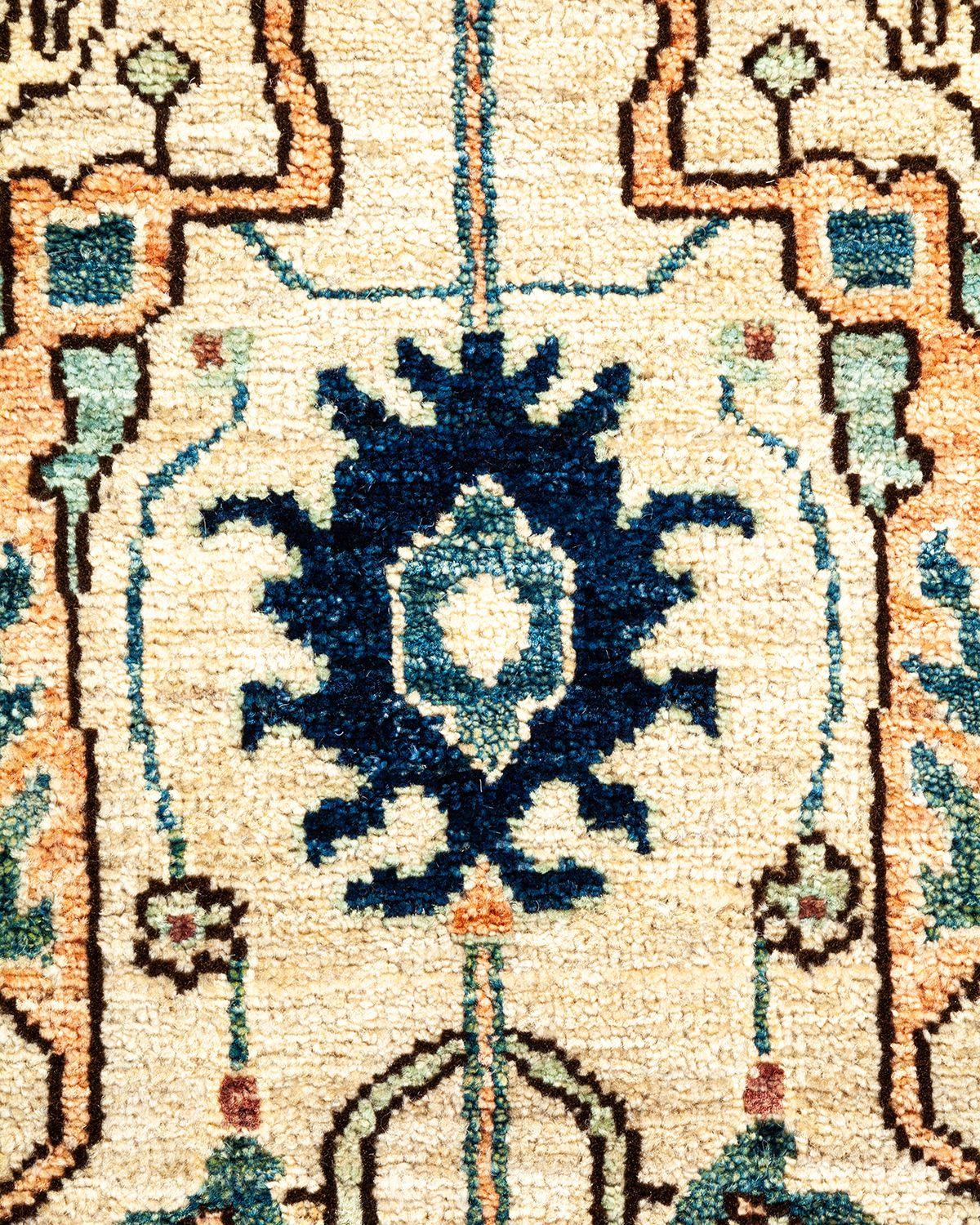 Tribal Serapi, One-of-a-kind Hand Knotted Runner Rug, Ivory For Sale