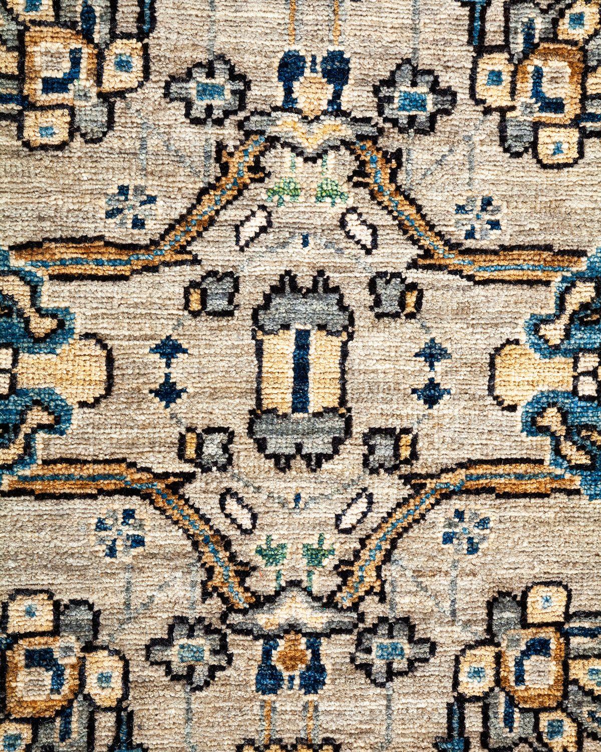Tribal Serapi, One-of-a-Kind Hand-Knotted Runner Rug, Ivory For Sale