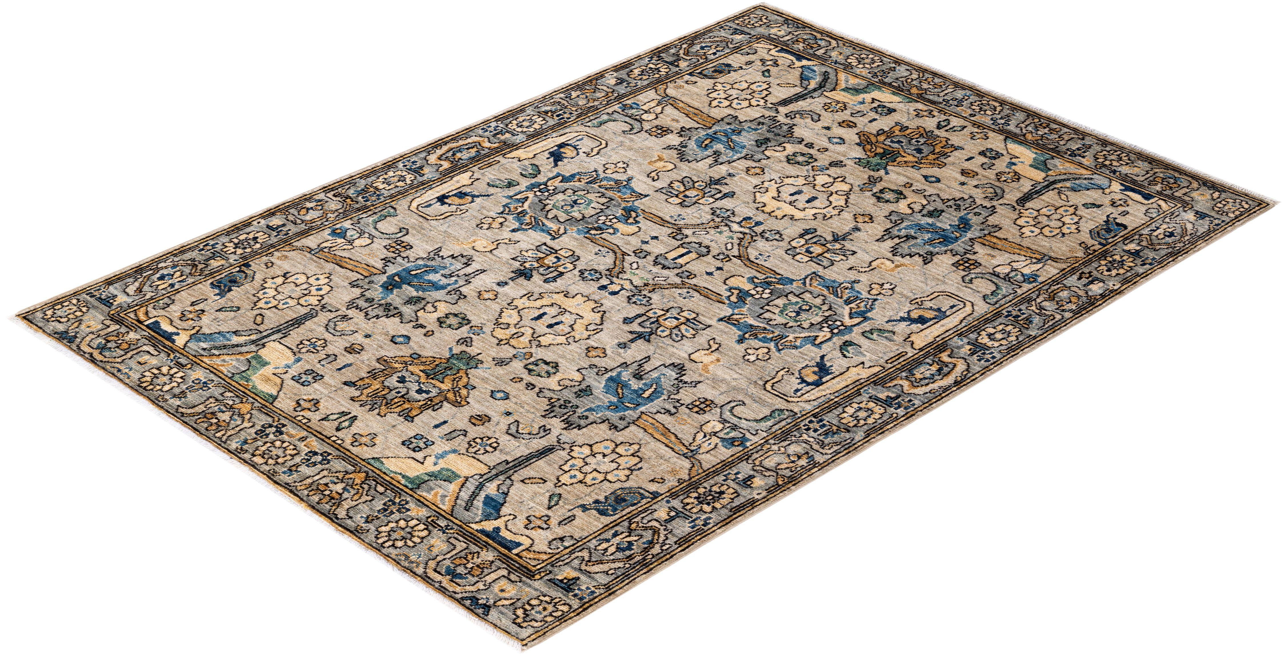 Serapi, One-of-a-Kind Hand-Knotted Runner Rug, Ivory For Sale 1