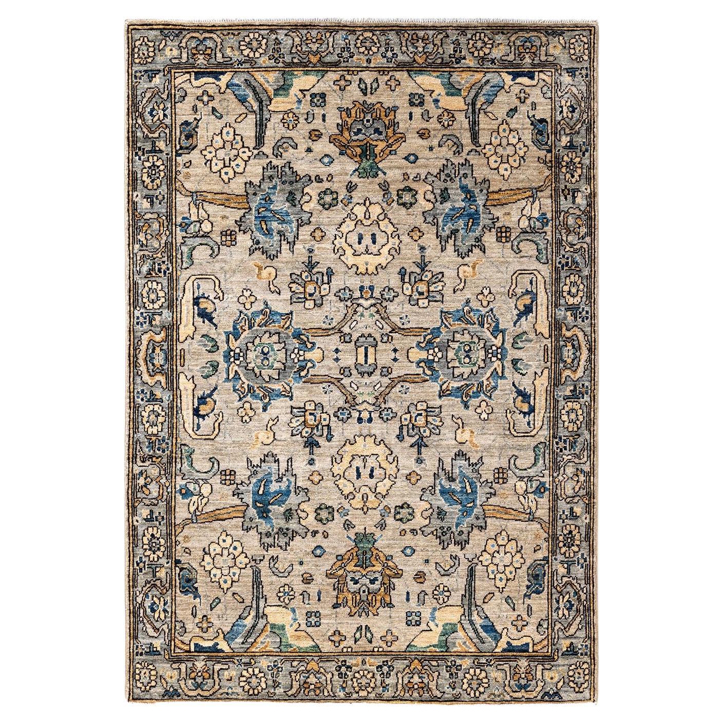 Serapi, One-of-a-Kind Hand-Knotted Runner Rug, Ivory For Sale
