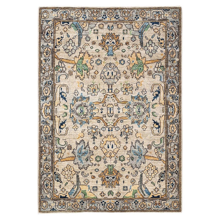 Hand Rummer Serapi, One-of-a-kind Hand Knotted Runner Rug, Ivory For Sale at 1stDibs