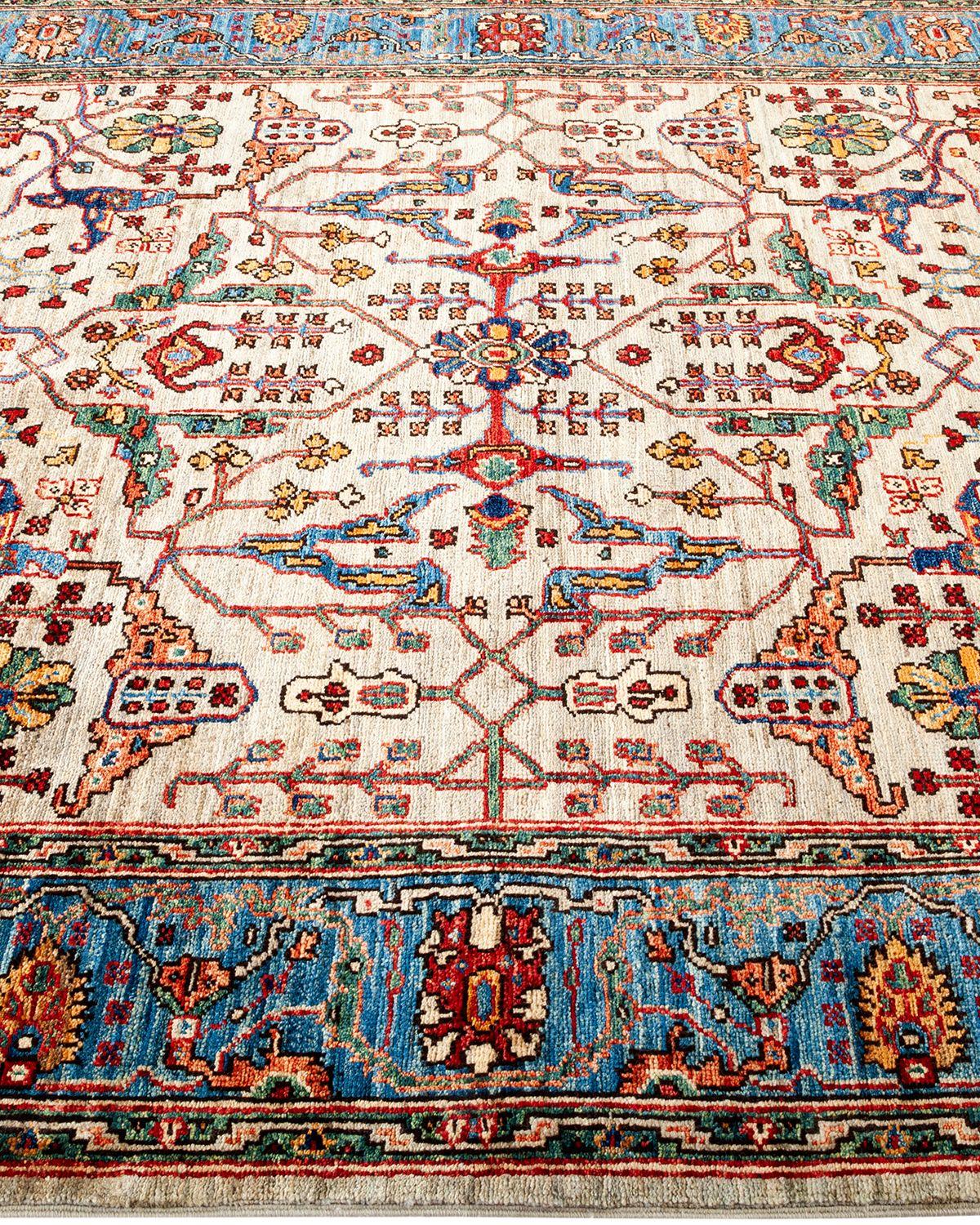 Pakistani Serapi, One-of-a-Kind Hand Knotted Runner Rug, Ivory For Sale