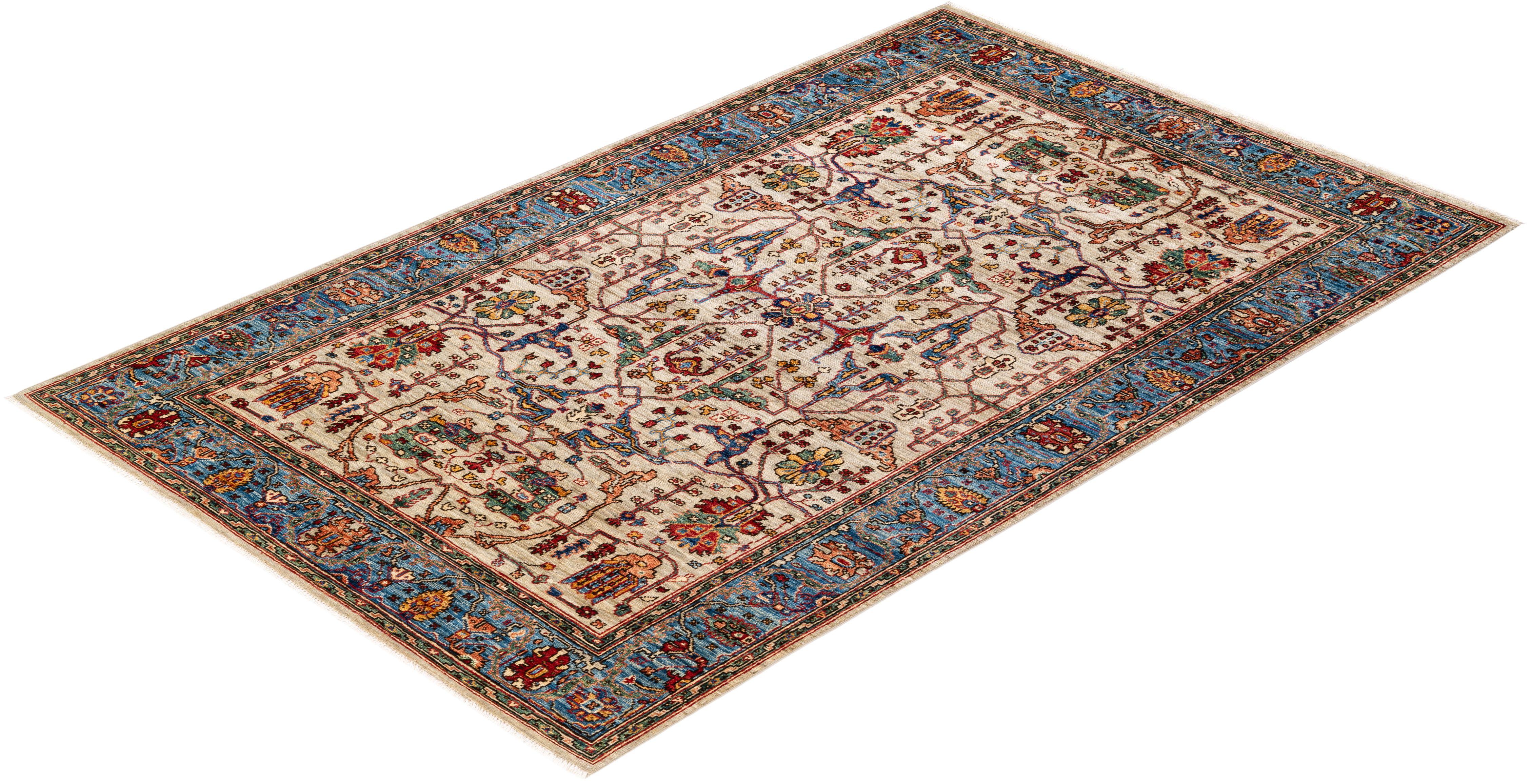 Serapi, One-of-a-Kind Hand Knotted Runner Rug, Ivory For Sale 1
