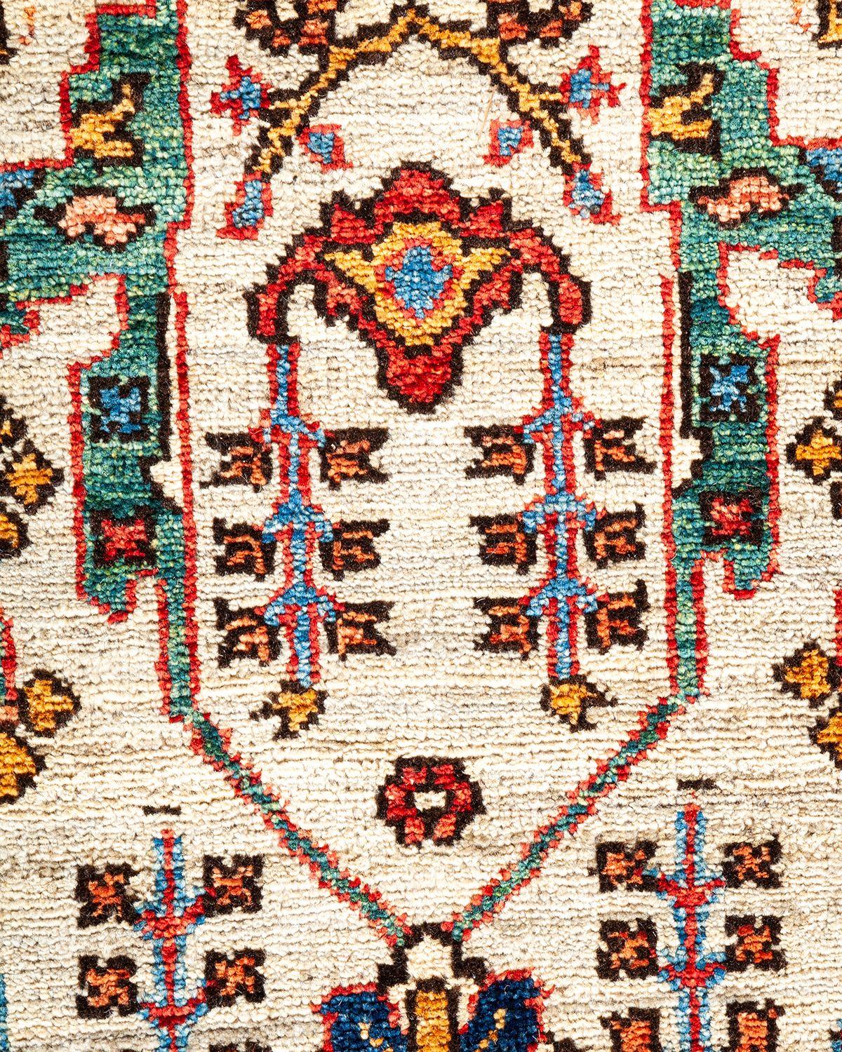 Tribal Serapi, One-of-a-kind hand knotted Runner Rug, Ivory For Sale