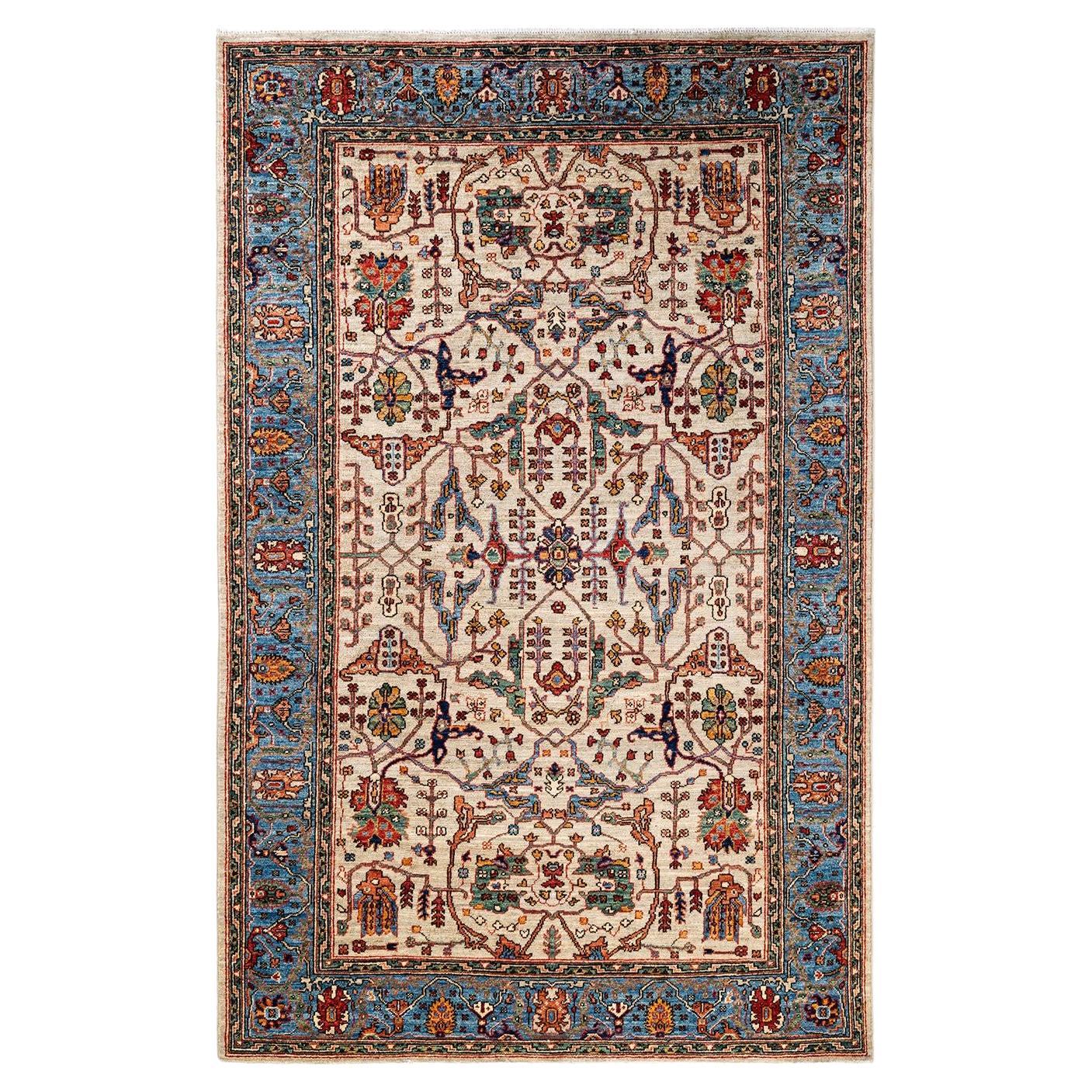 Serapi, One-of-a-kind hand knotted Runner Rug, Ivory For Sale