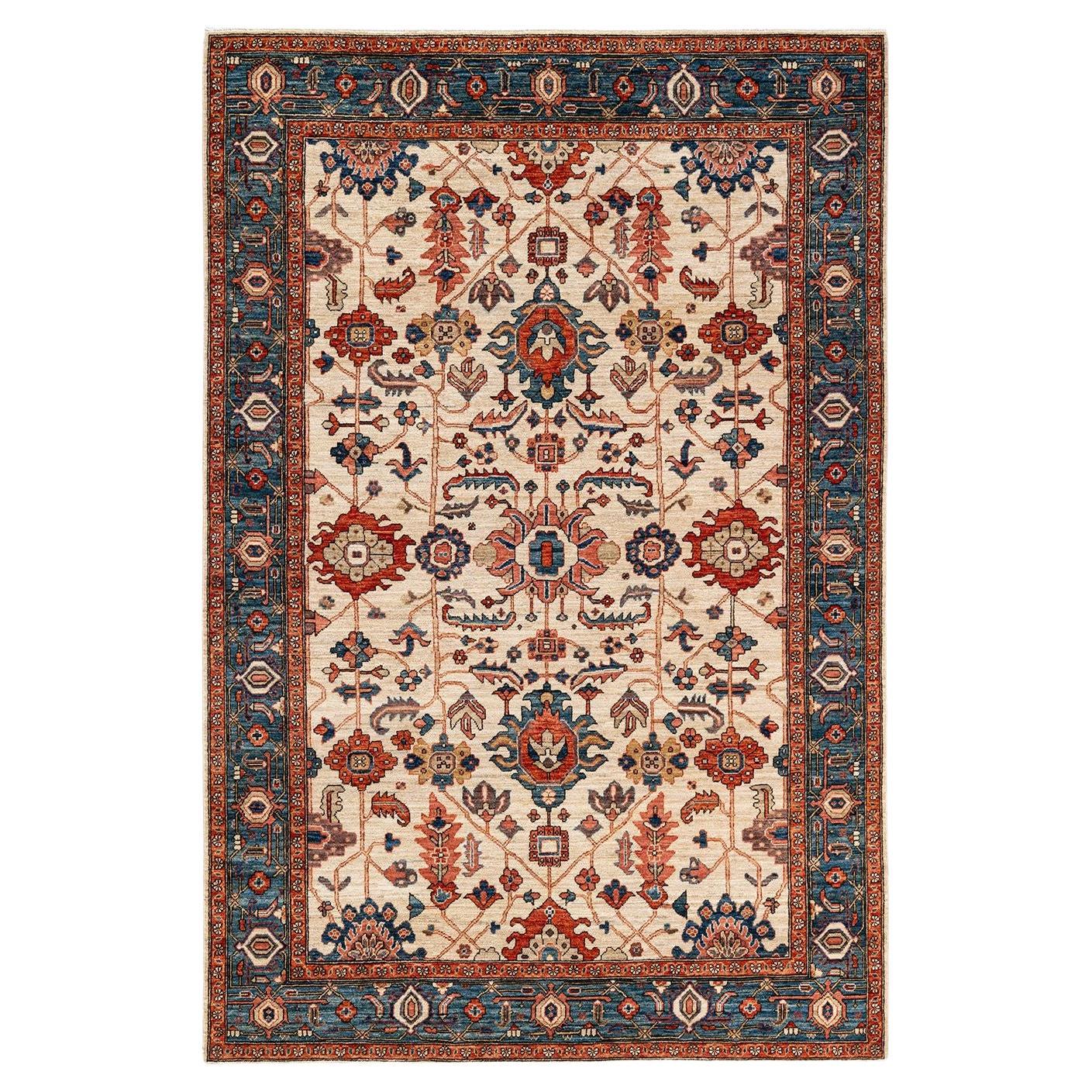 Serapi, One-of-a-Kind Hand Knotted Runner Rug, Ivory For Sale