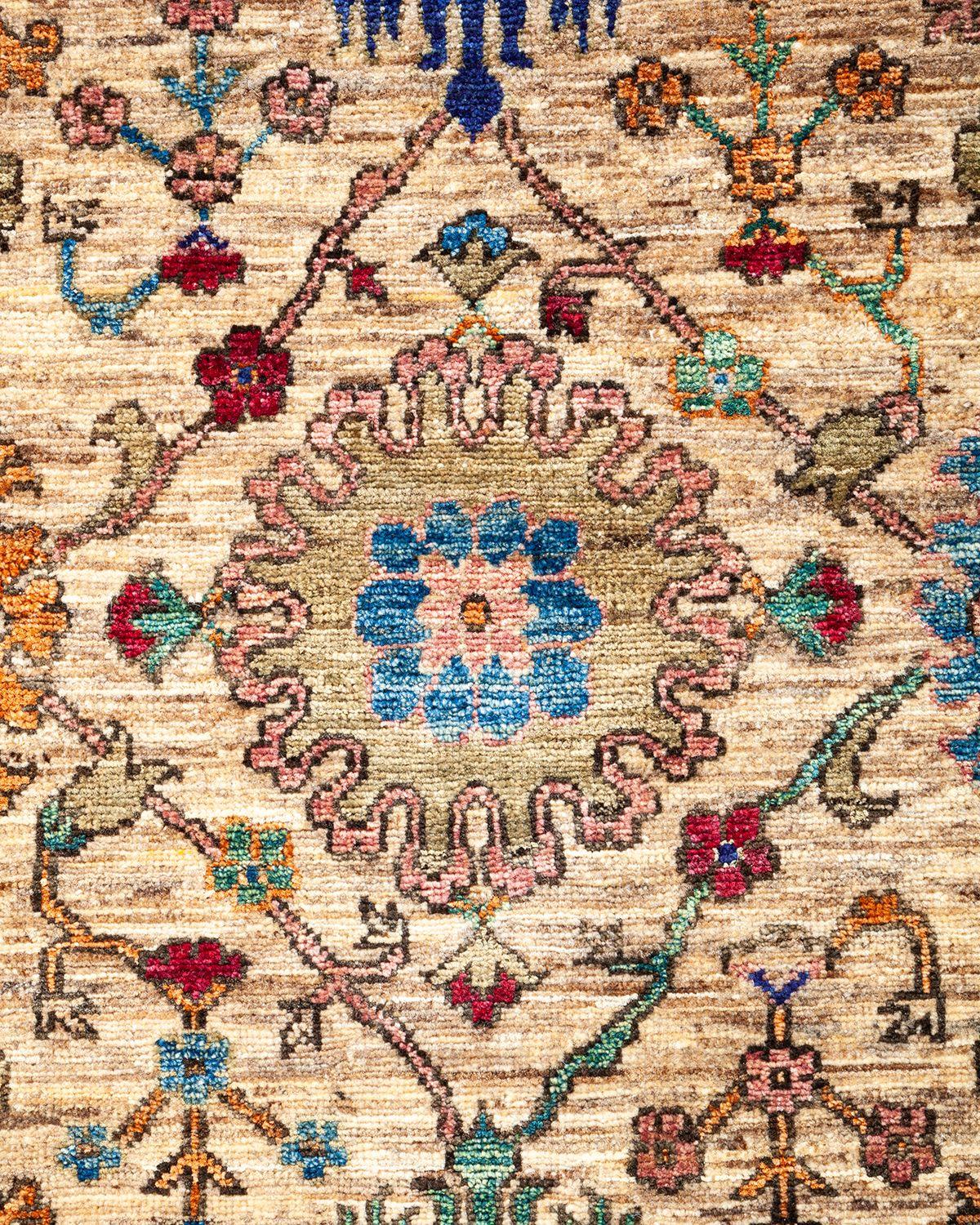 Tribal Serapi, One-of-a-kind Hand Knotted Runner Rug, Ivory For Sale