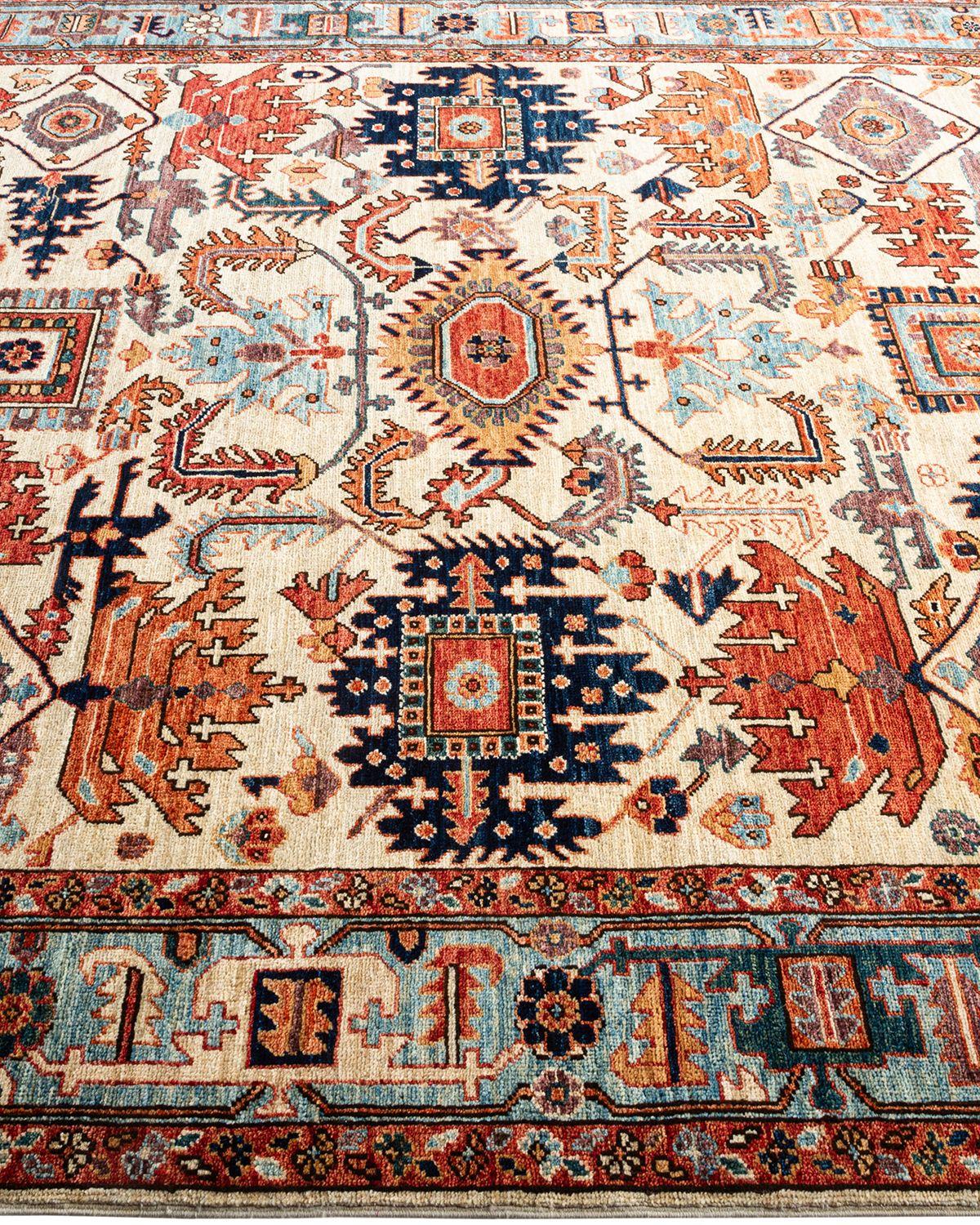 Pakistani Serapi, One-of-a-kind Hand Knotted Runner Rug, Ivory For Sale